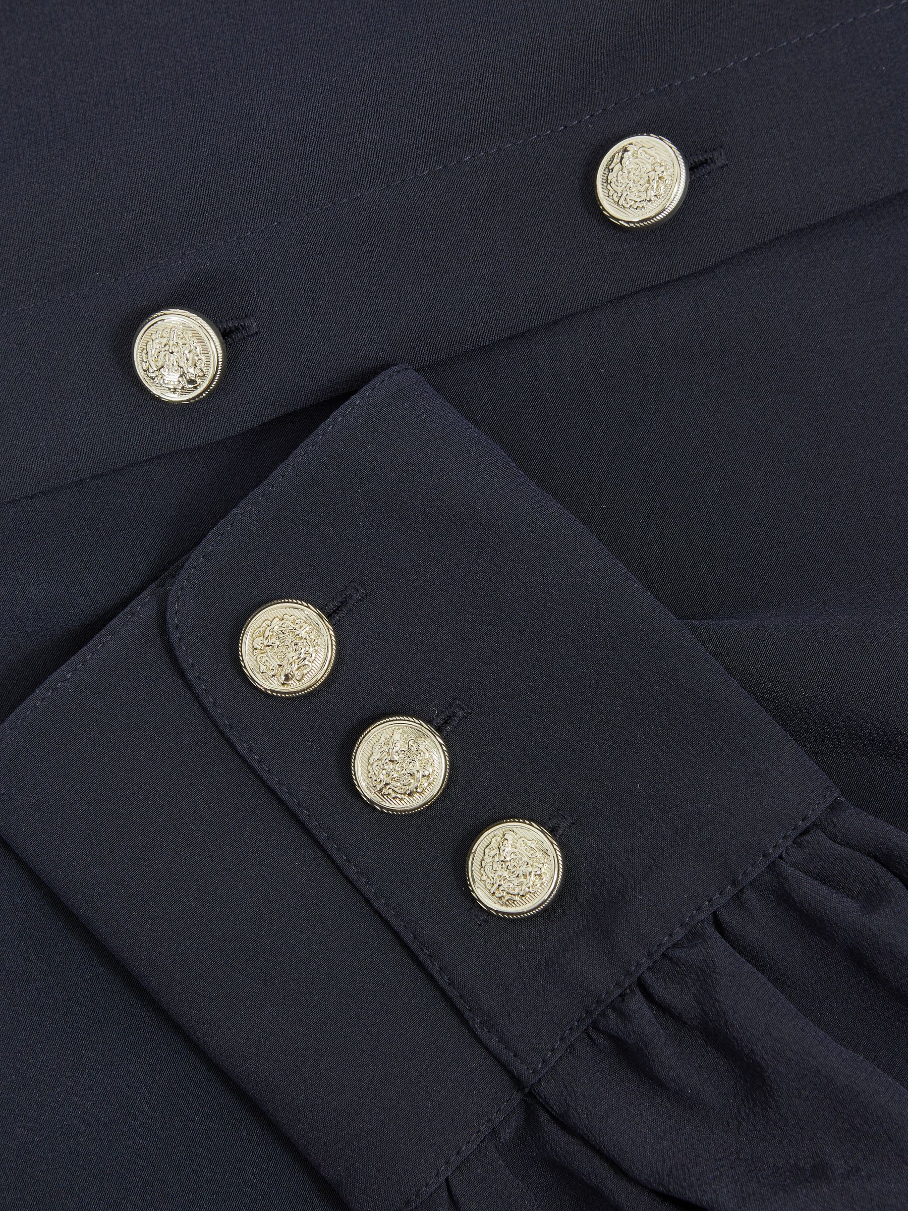 Silk Embossed-Button Shirt in Navy