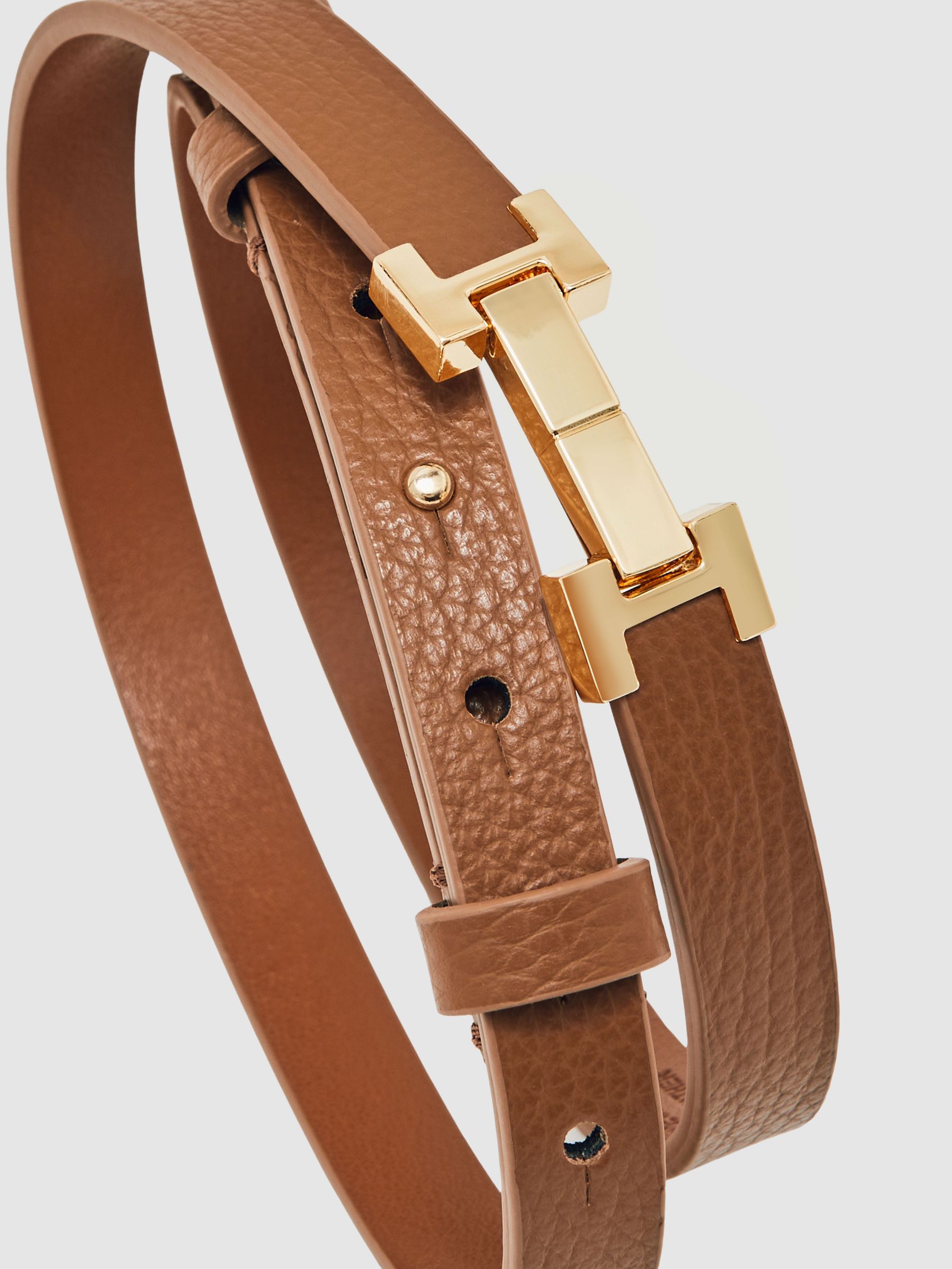Girls Leather H-Link Belt in Tan