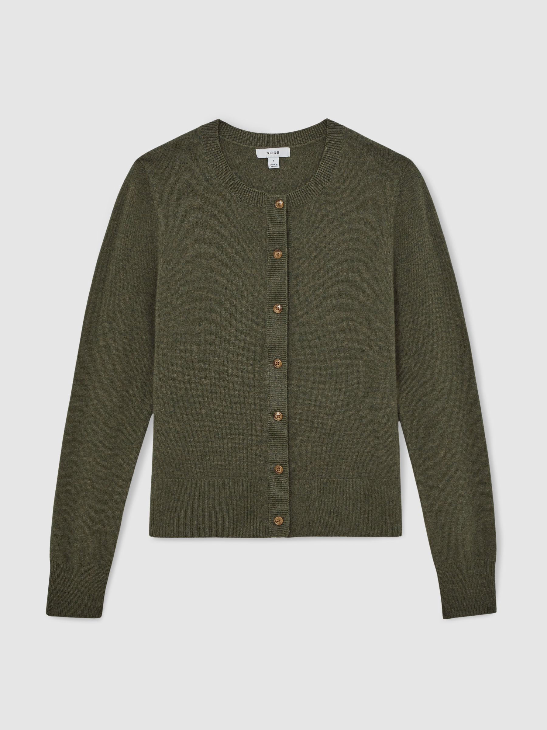 Wool-Blend Crew-Neck Cardigan With Cashmere in Green
