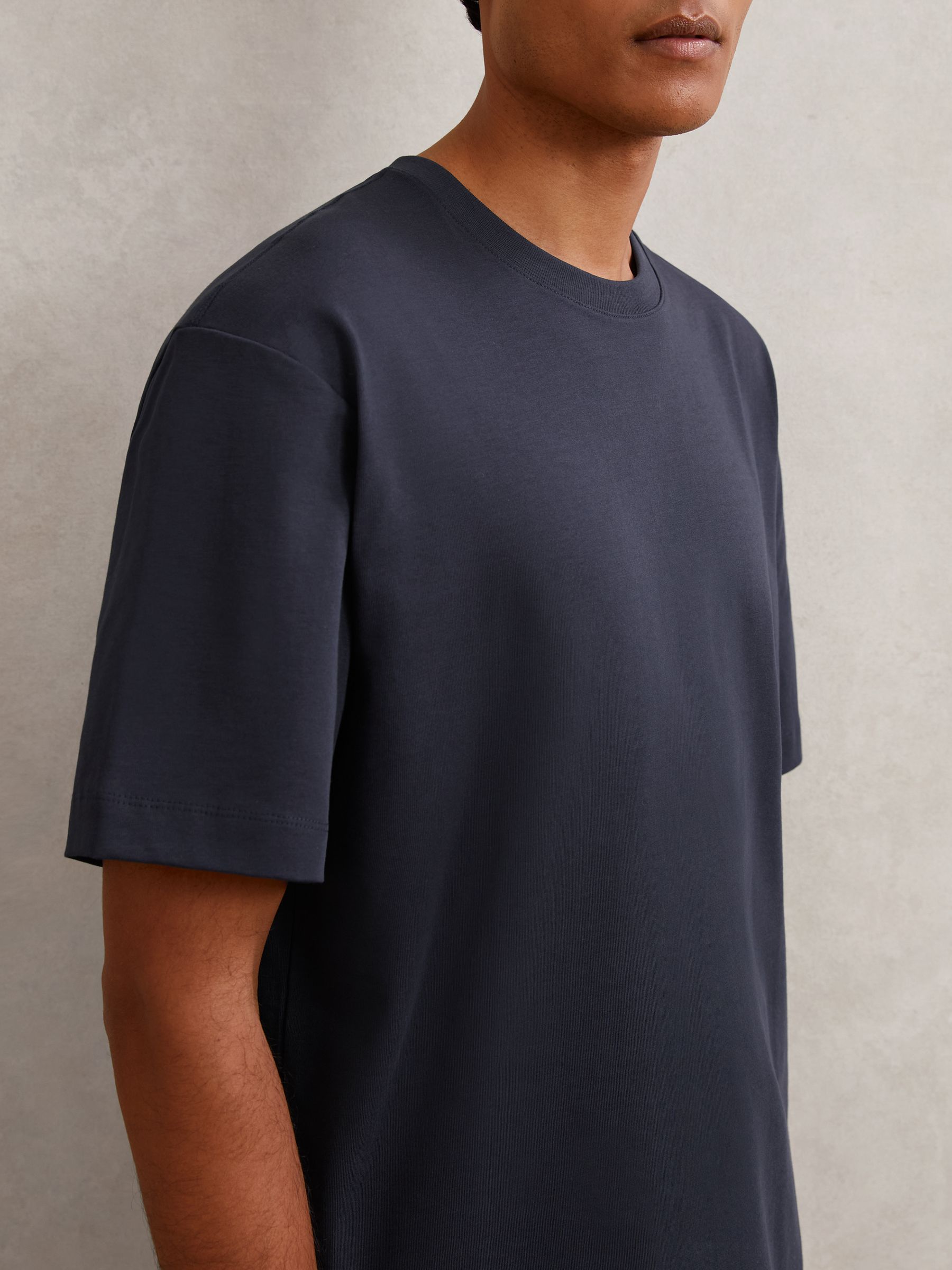 Cotton Garment-Dyed Oversized T-Shirt in Navy
