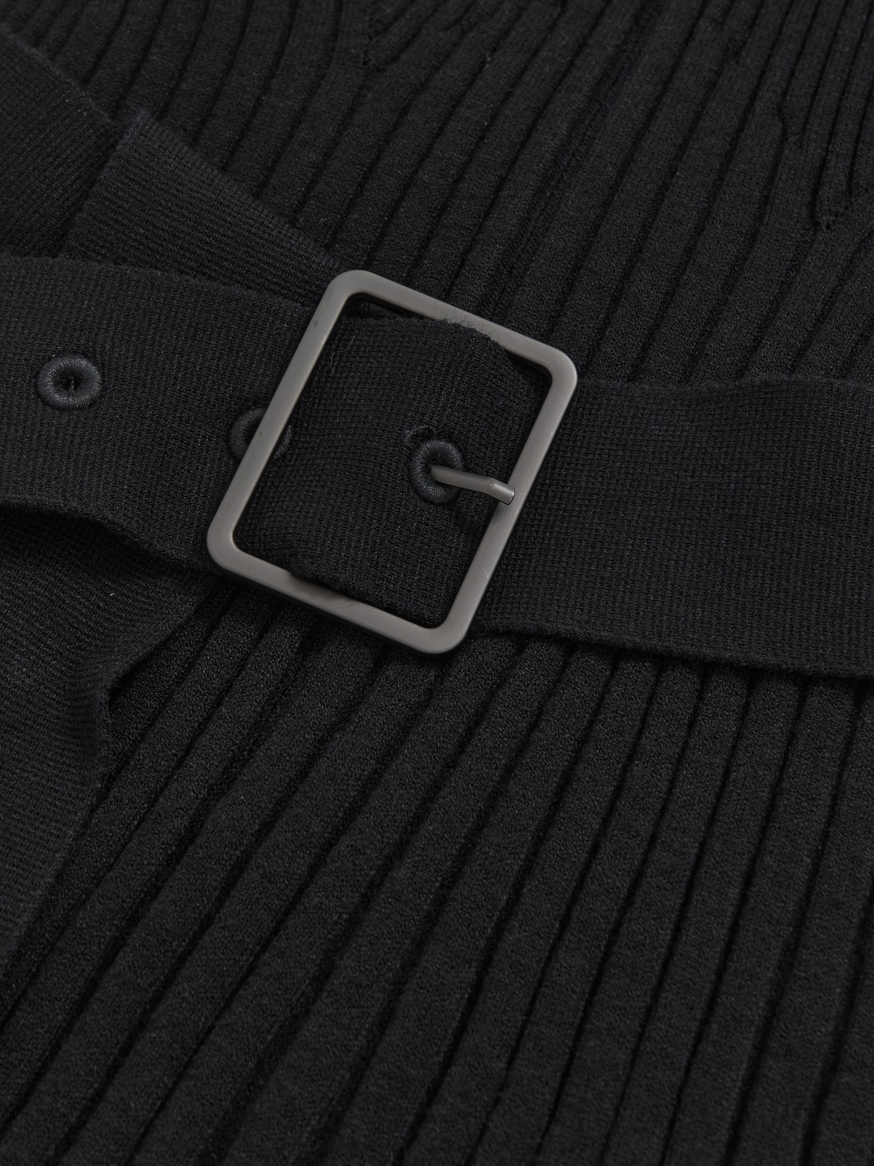 Rib-Knit Belted Half-Zip Flippy Dress in Black