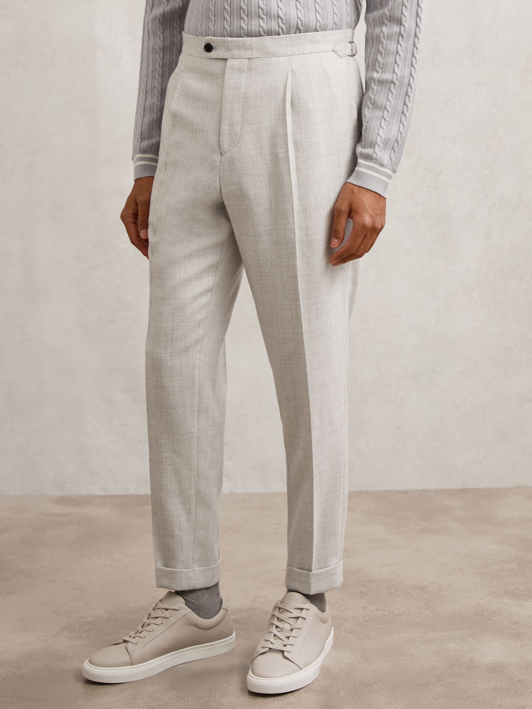 Wool-Blend Slim-Fit Cuffed Trousers in Soft Grey