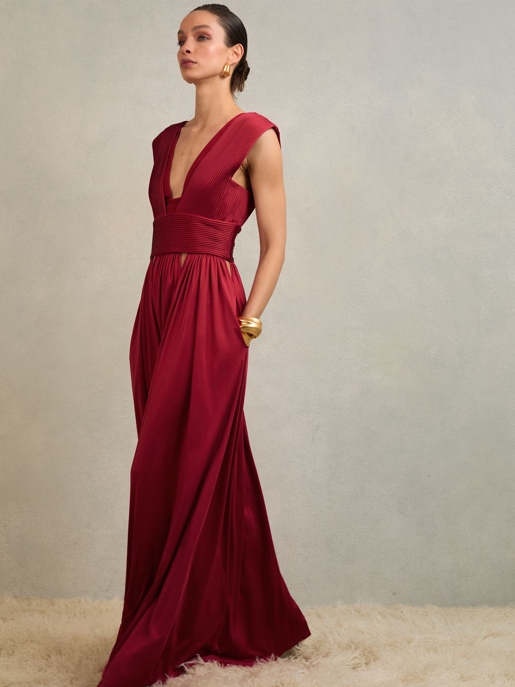 Atelier Cut-Out Pleated Maxi Dress in Red