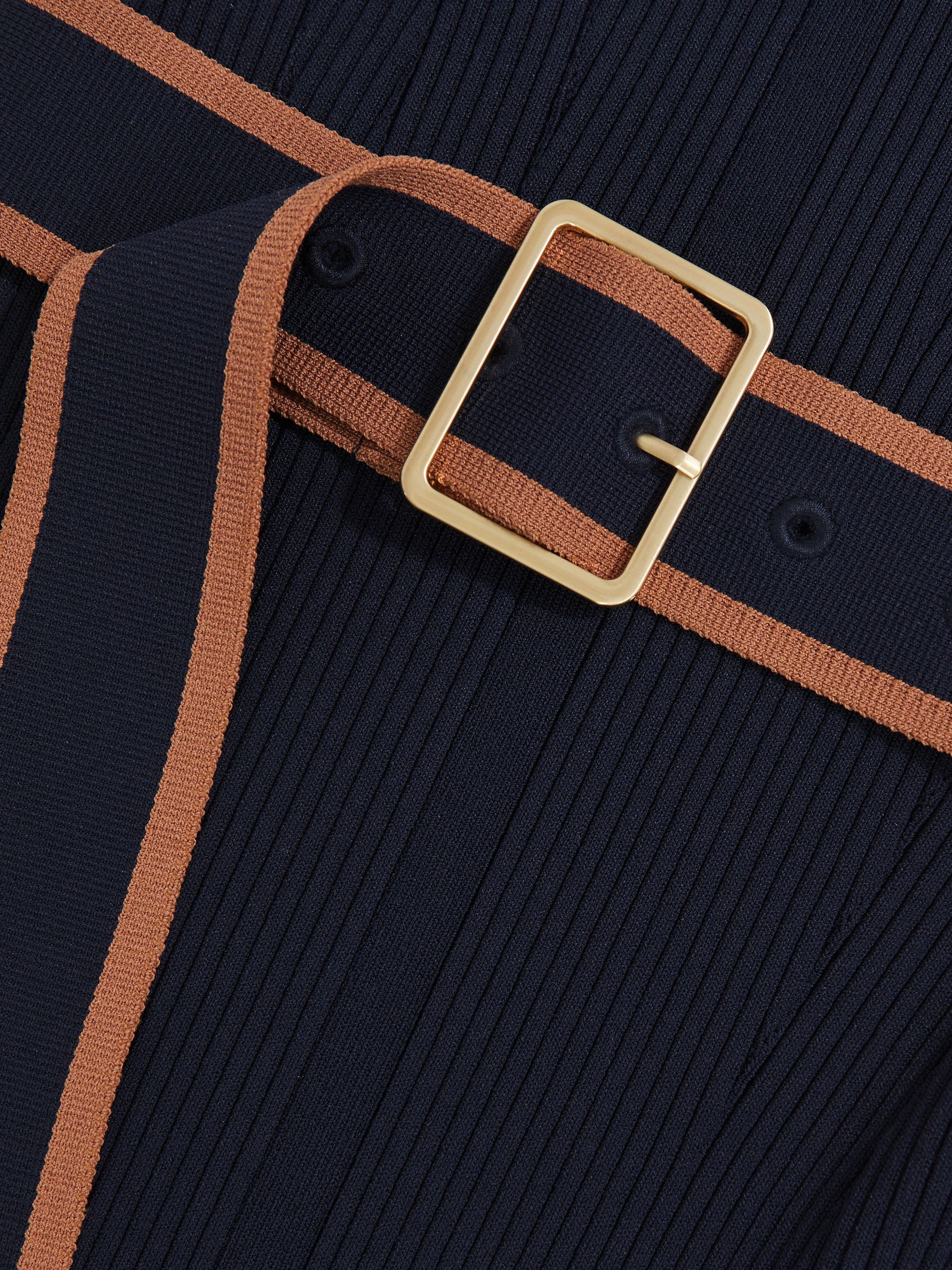 Colourblock Rib-Knit Midi Dress in Navy/Camel