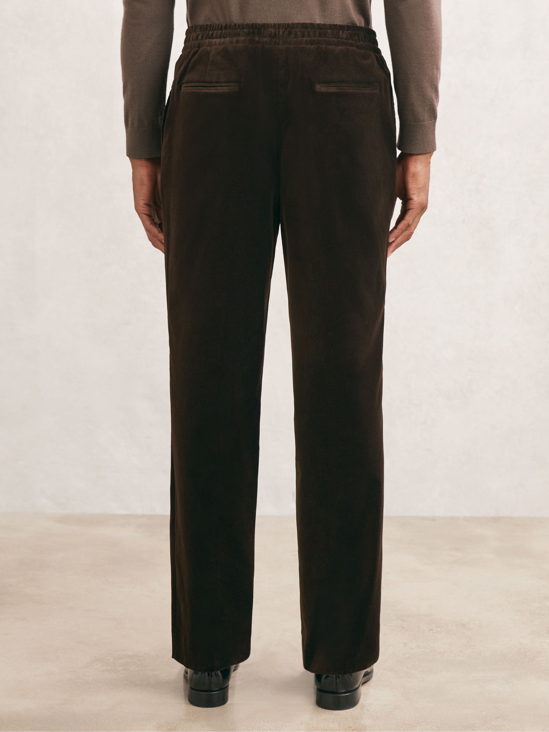 Wide-Leg Relaxed-Fit Velvet Trousers in Brown