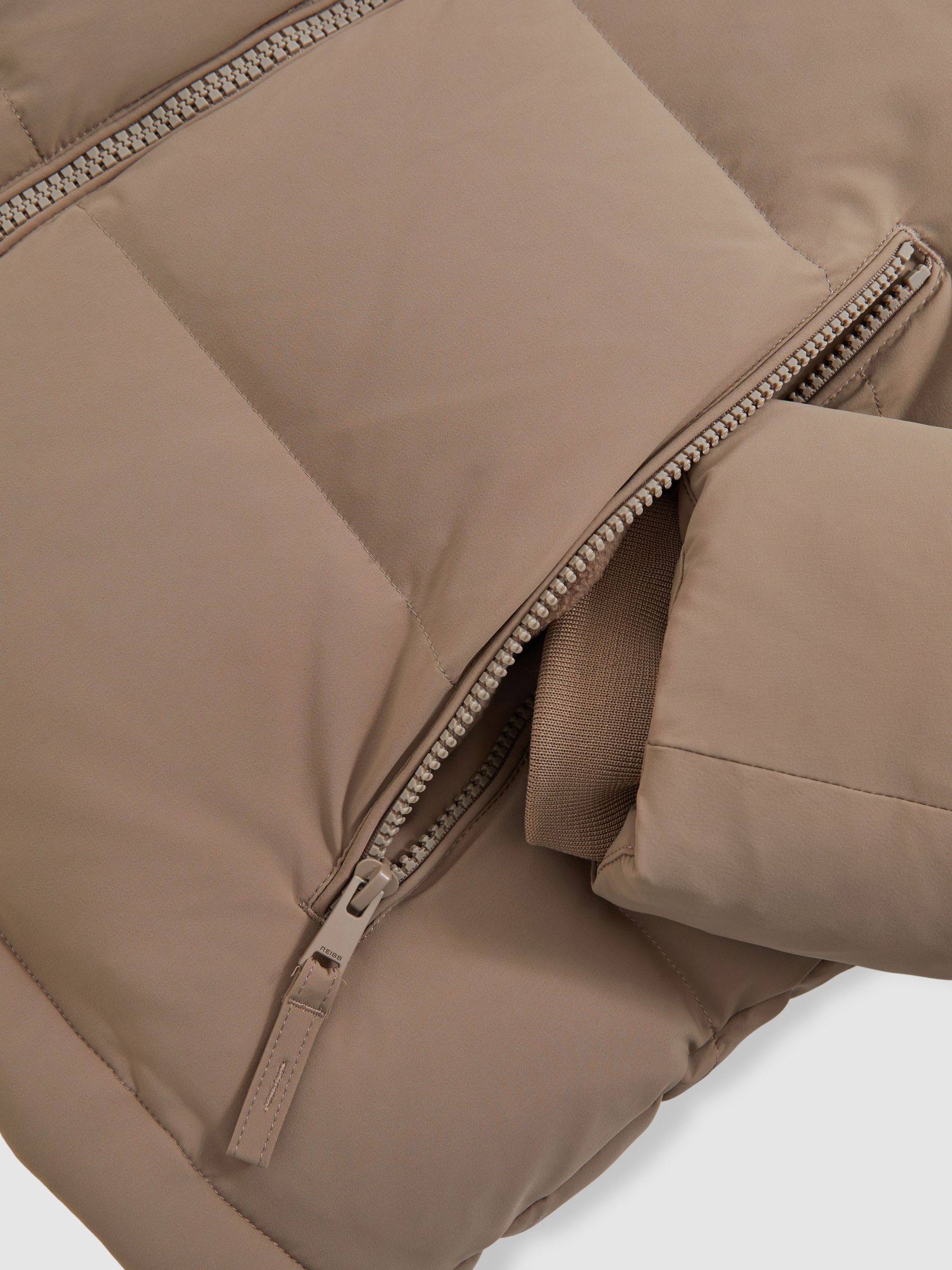 Quilted Zip-Through Puffer Jacket in Light Camel Brown