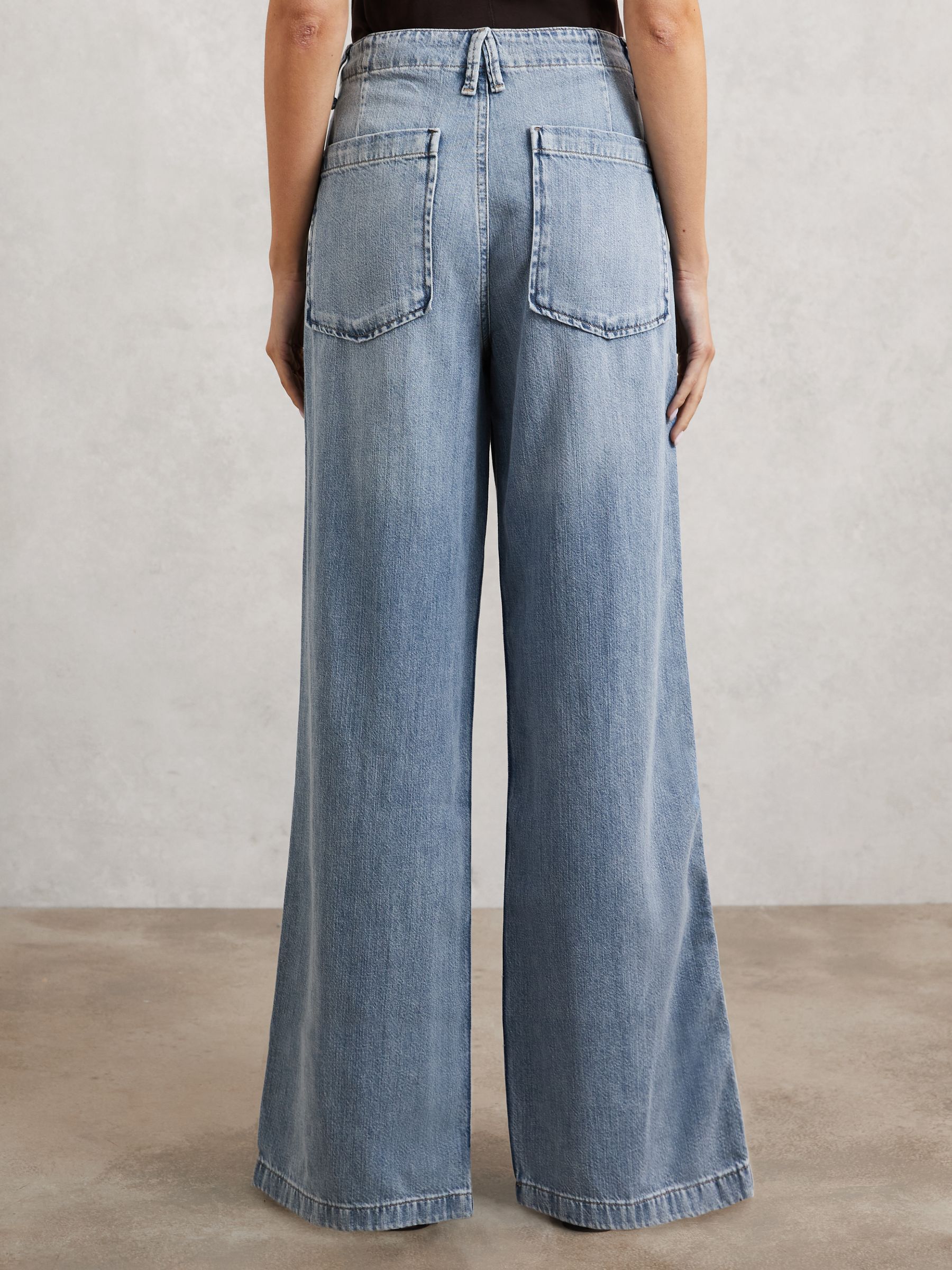Good American Wide-Leg Denim Trousers With Linen in Indigo Blue
