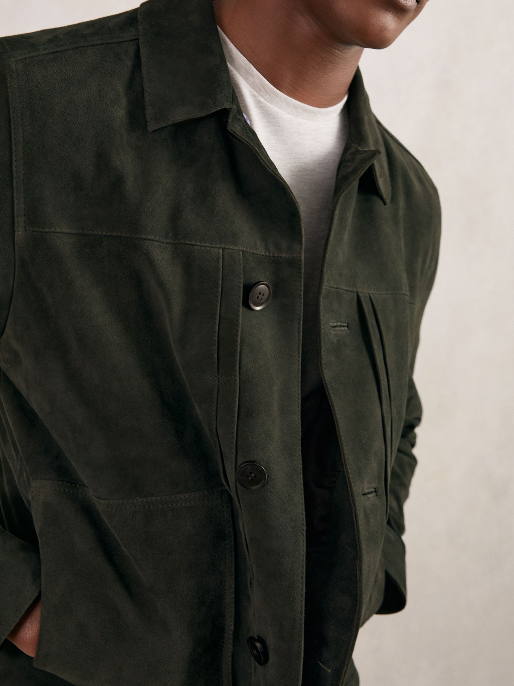 Suede Worker Jacket in Dark Green