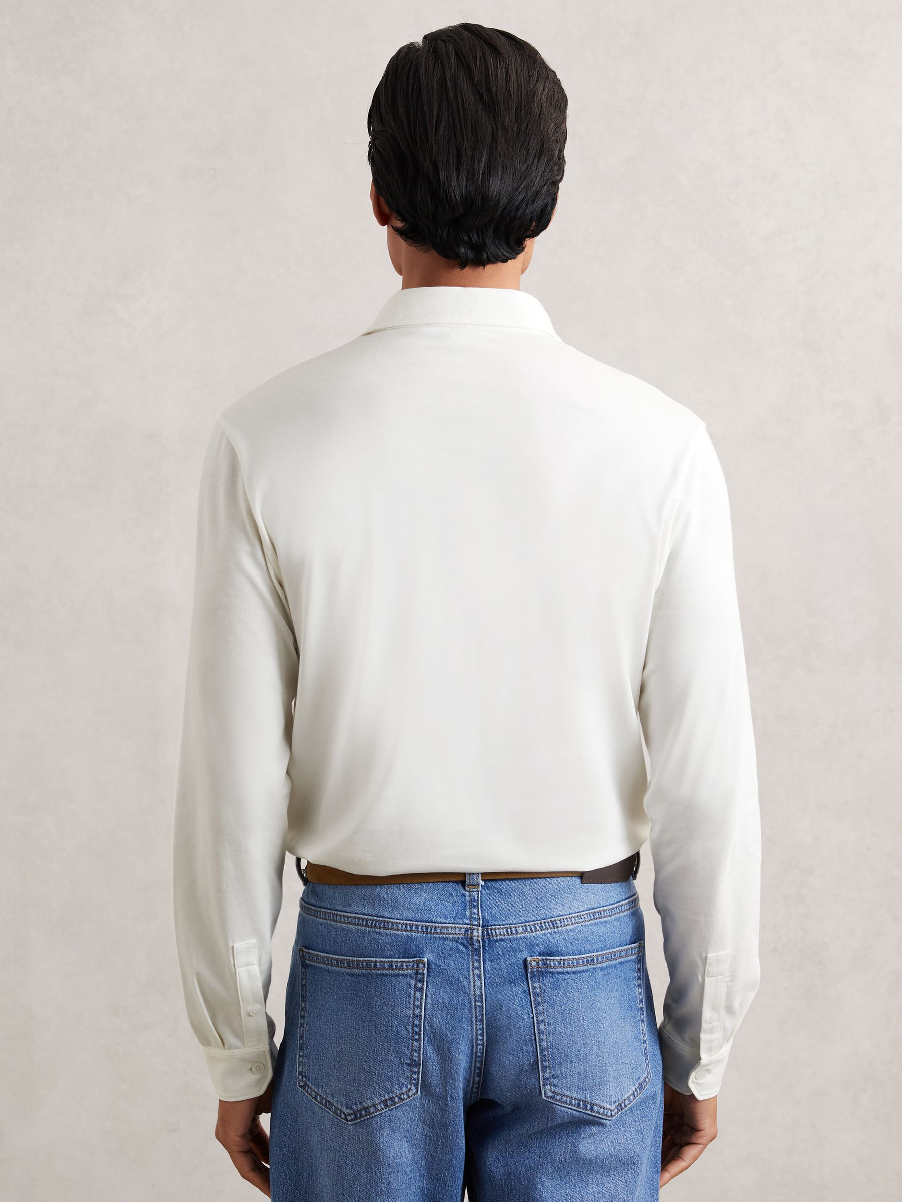 Cotton-Jersey Long Sleeve Polo Shirt in White