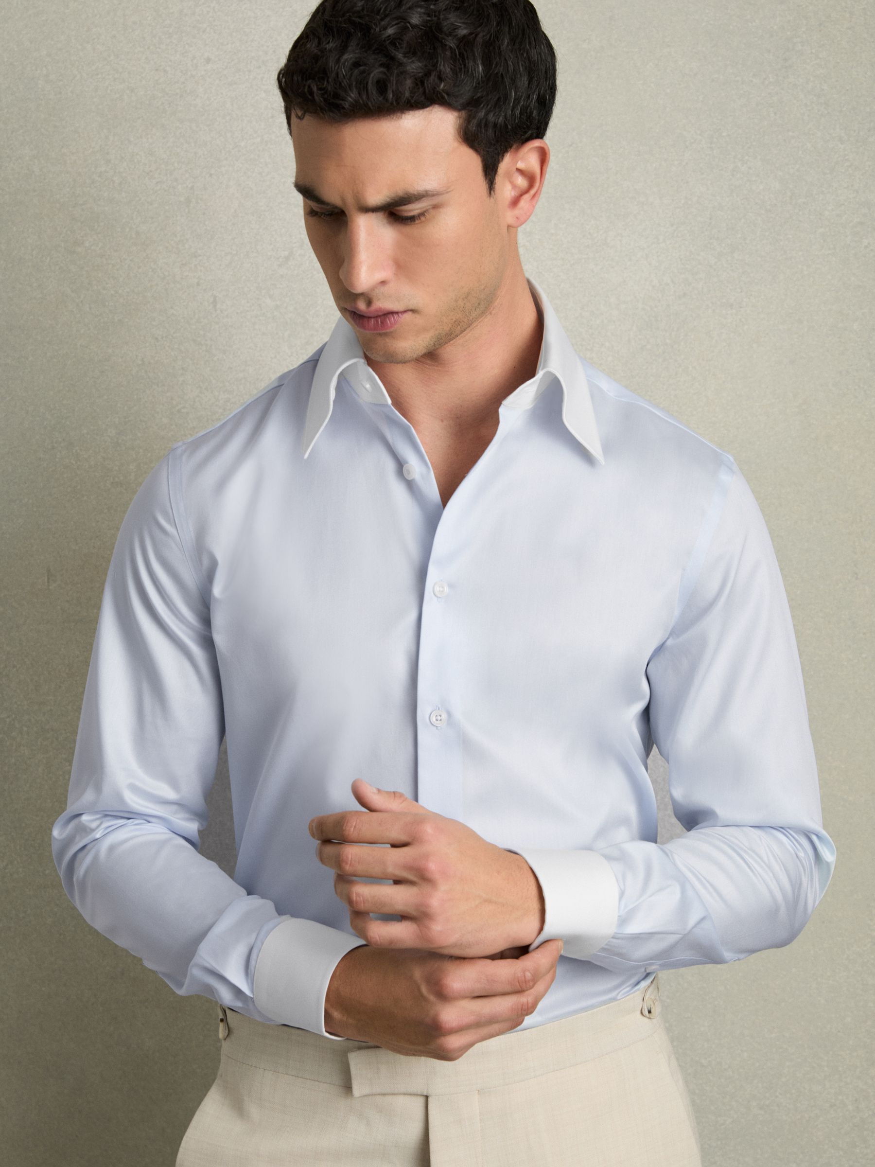 Regular-Fit Cotton Pin-Collar Shirt in Contrast S Blue
