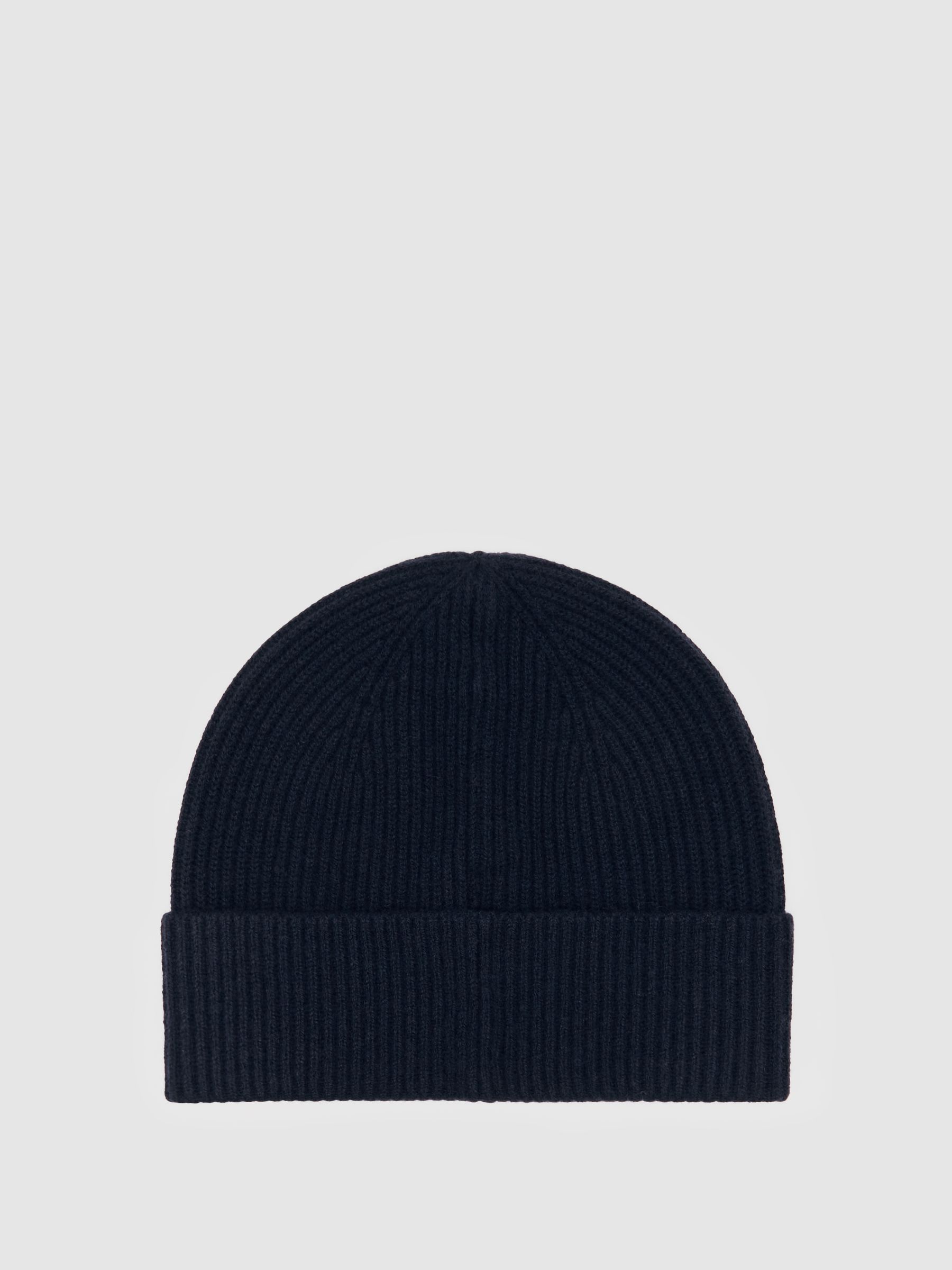 Merino Wool Rib-Knit Beanie in Navy