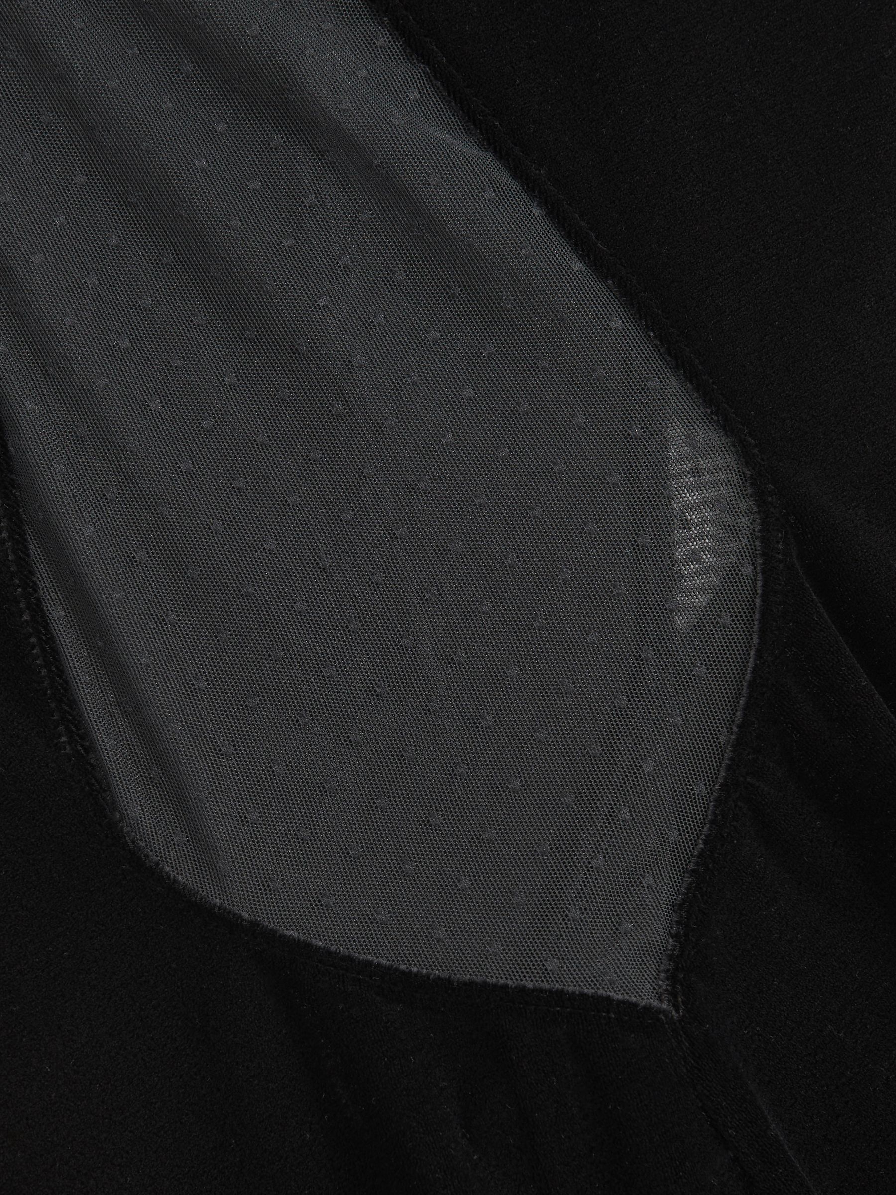 Petite Velvet Sheer-Panel Cut-Out Midi Dress in Black