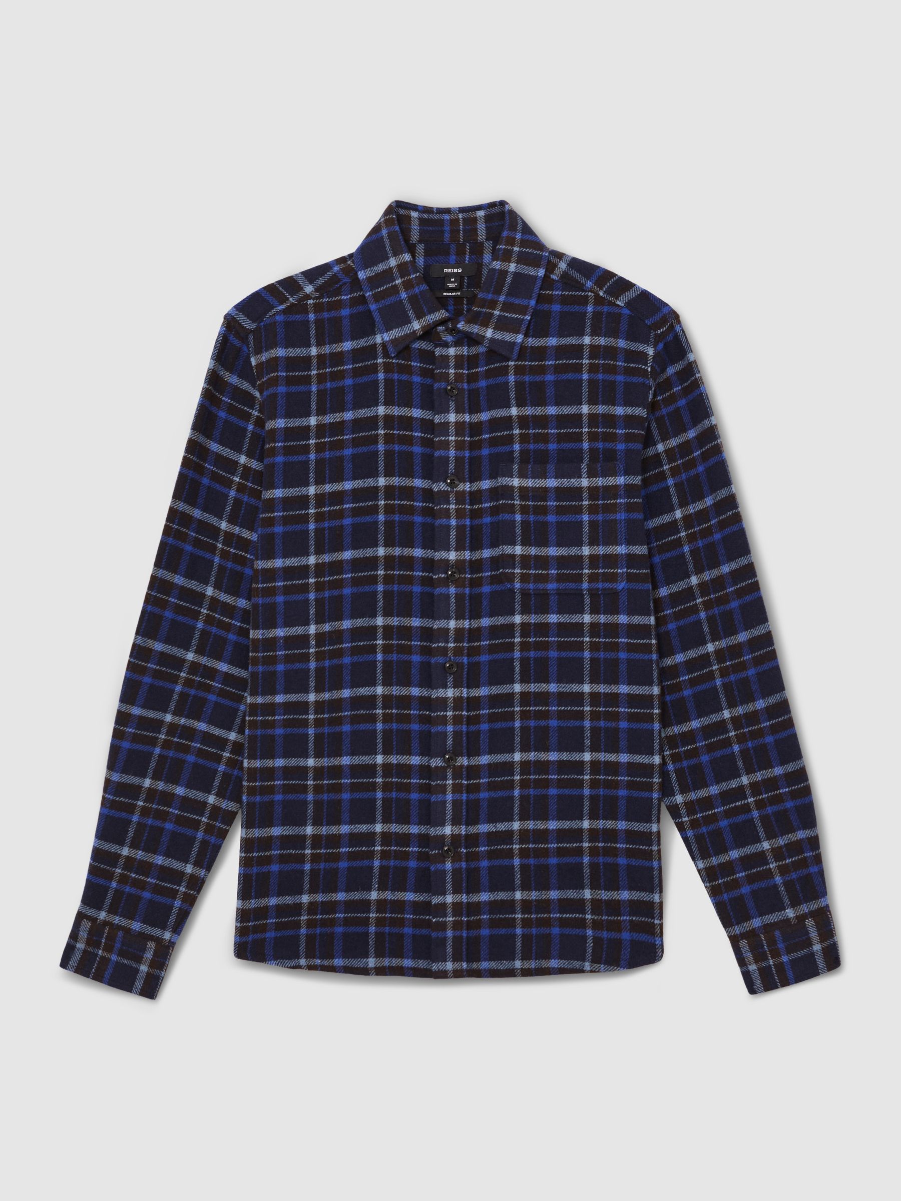Check Button-Through Overshirt with Wool in Navy