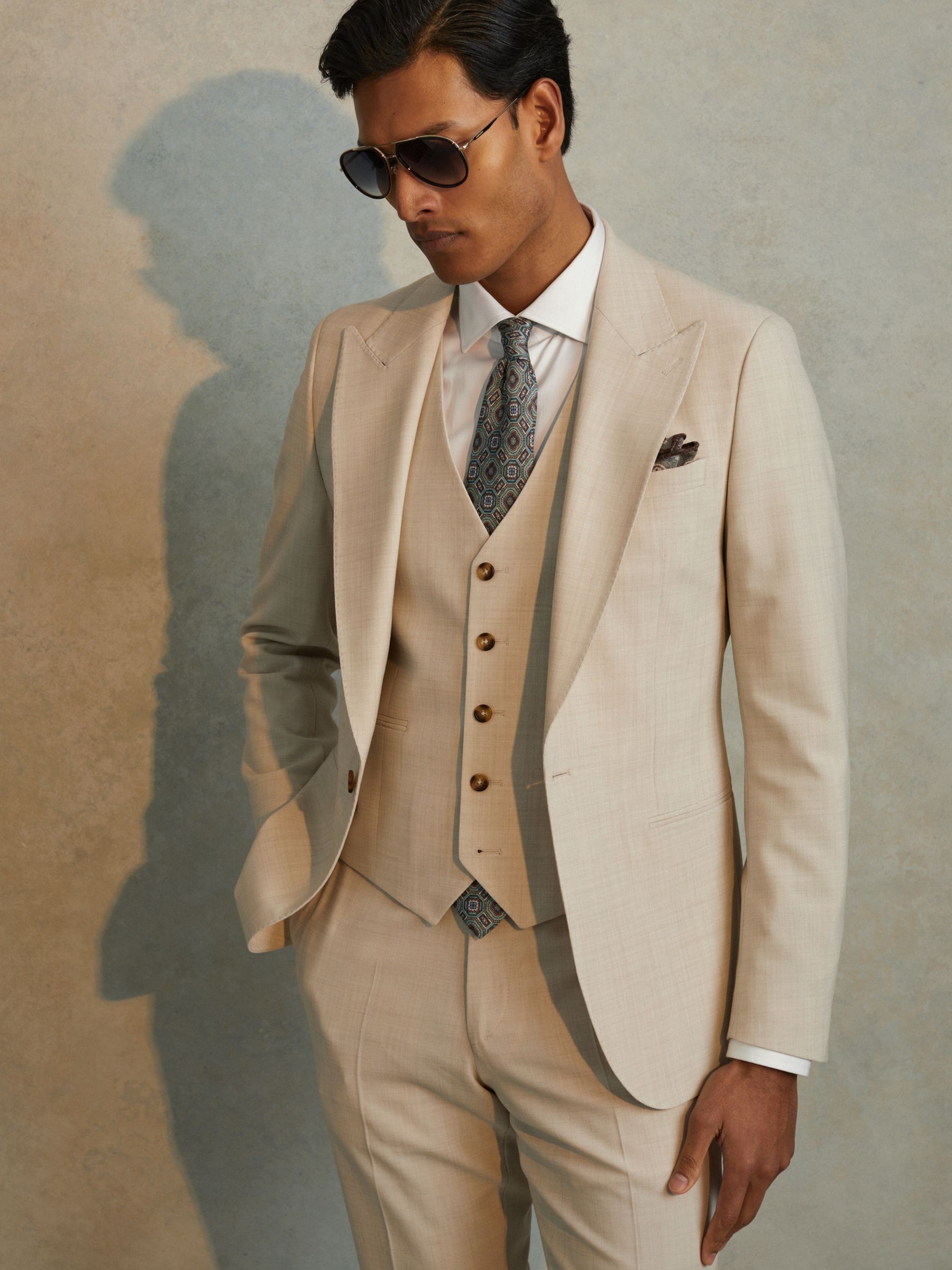 Slim Fit Single Breasted Waistcoat in Stone