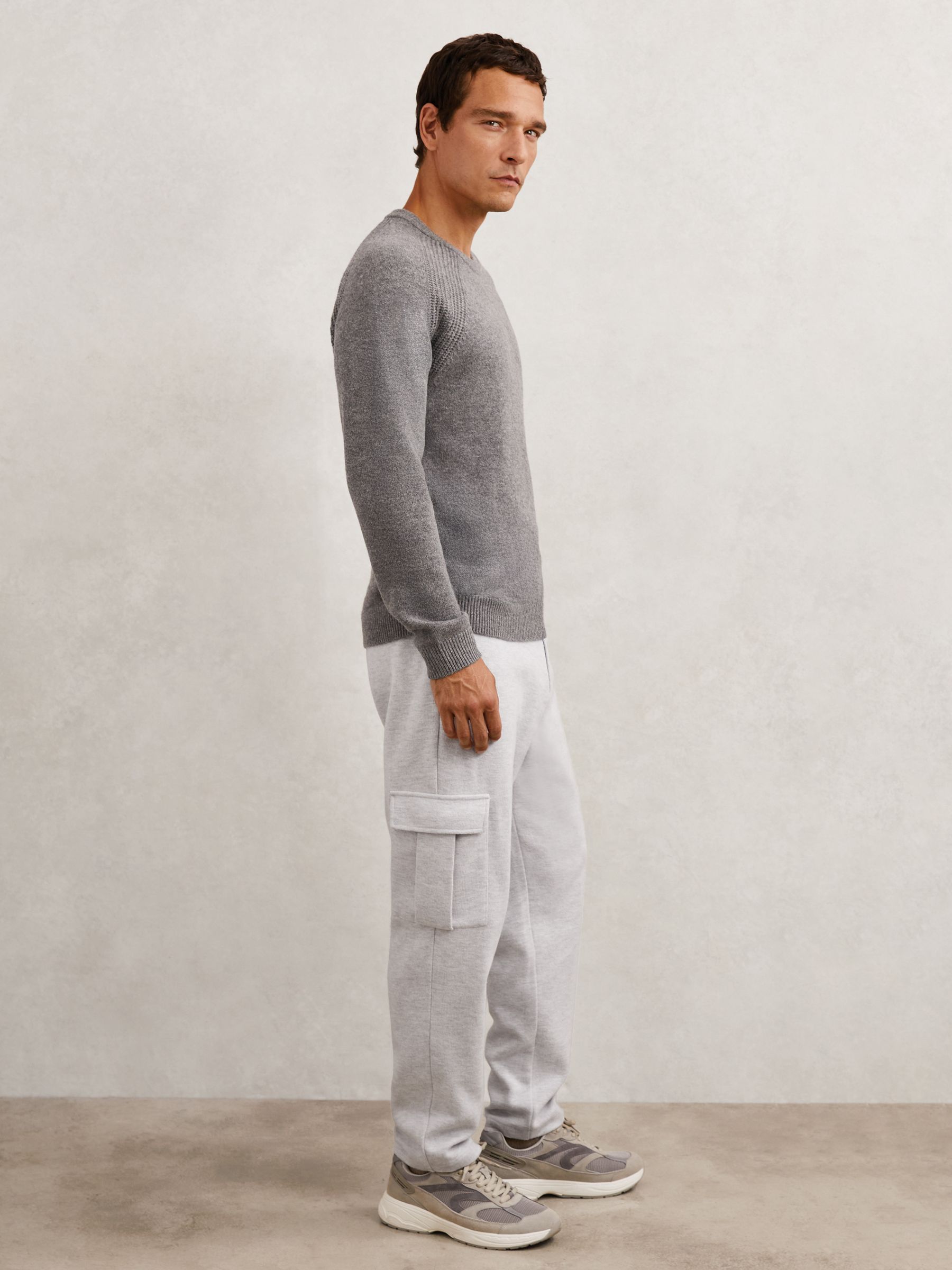 Jersey Cargo Trousers with Cotton in Grey Marl