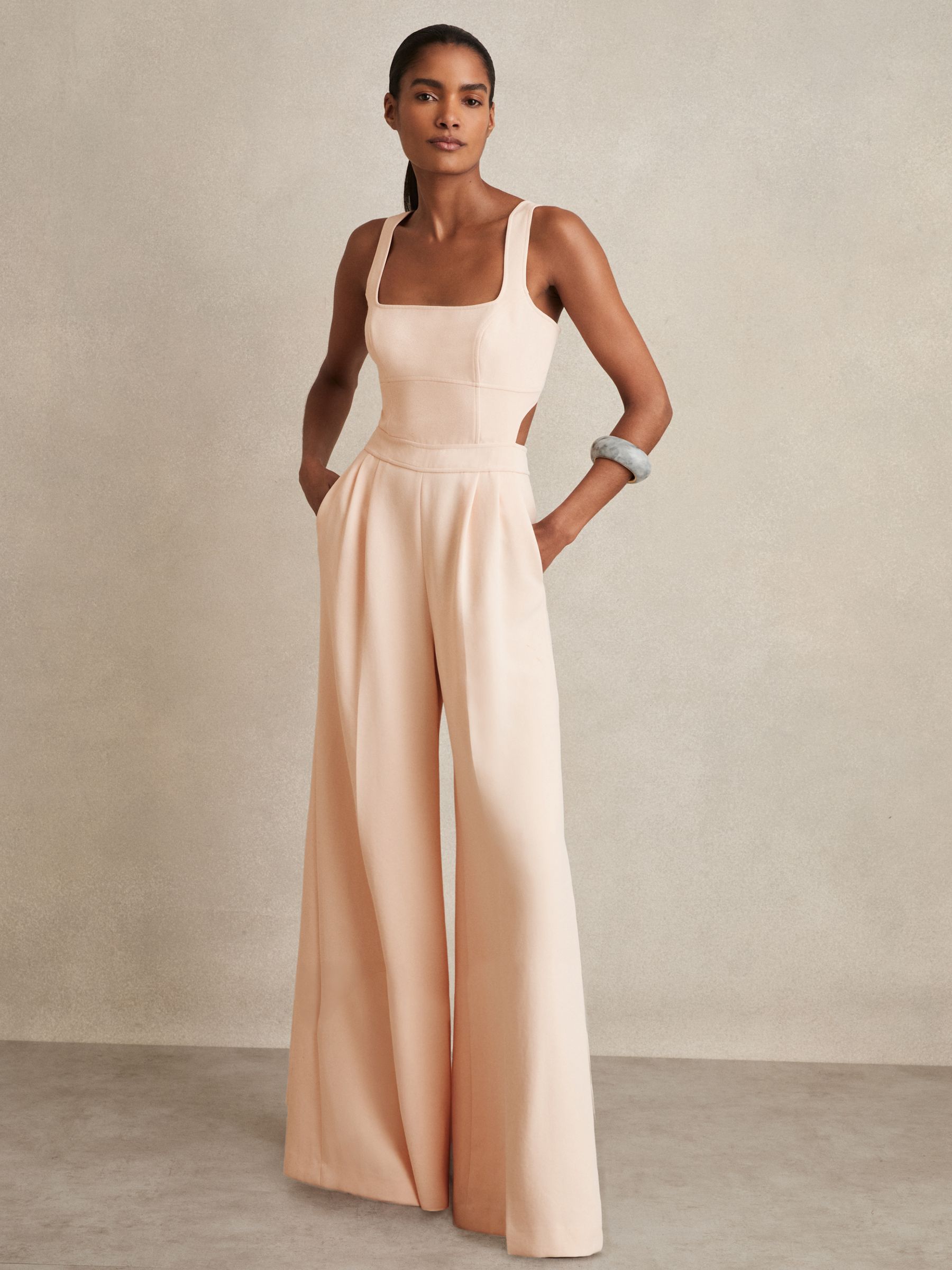 Wide-Leg Cut-Out Jumpsuit in Pale Pink