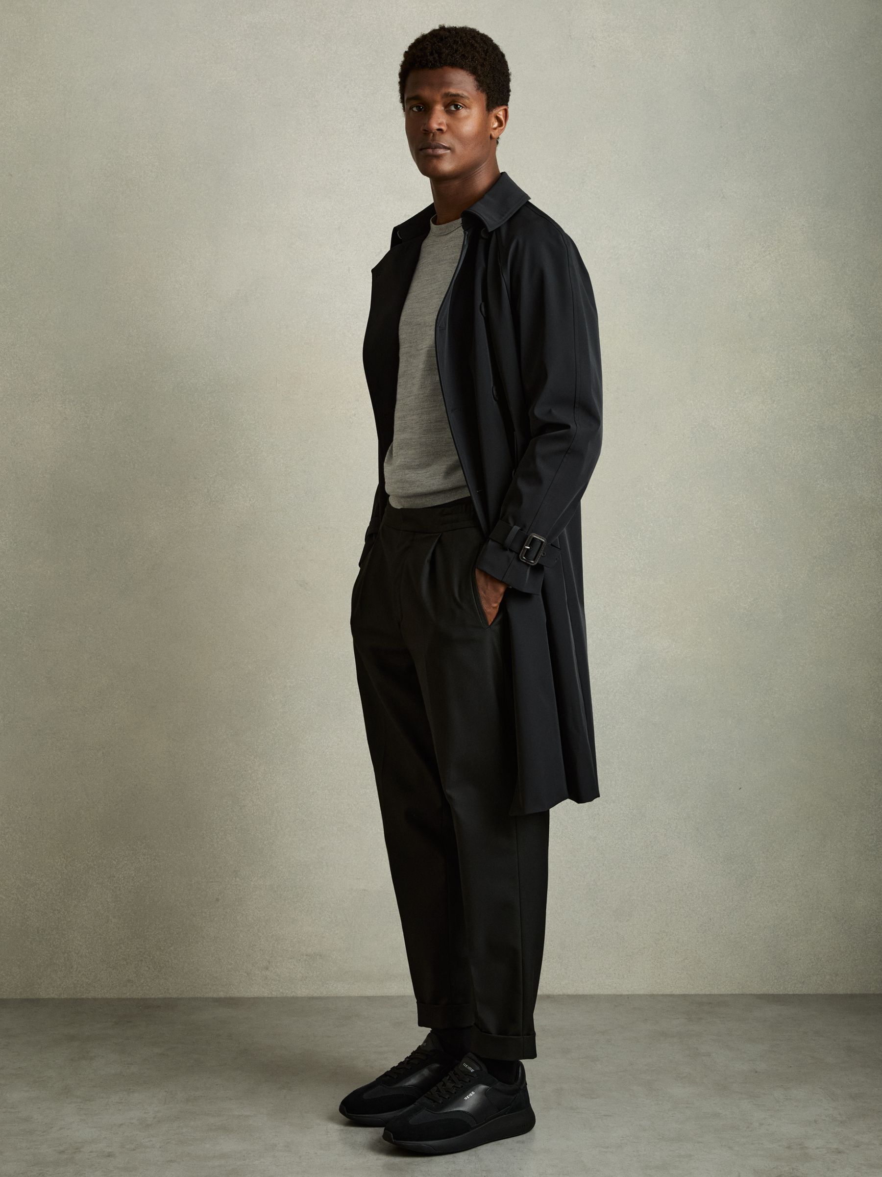 Leather Suede Running Trainers in All Black