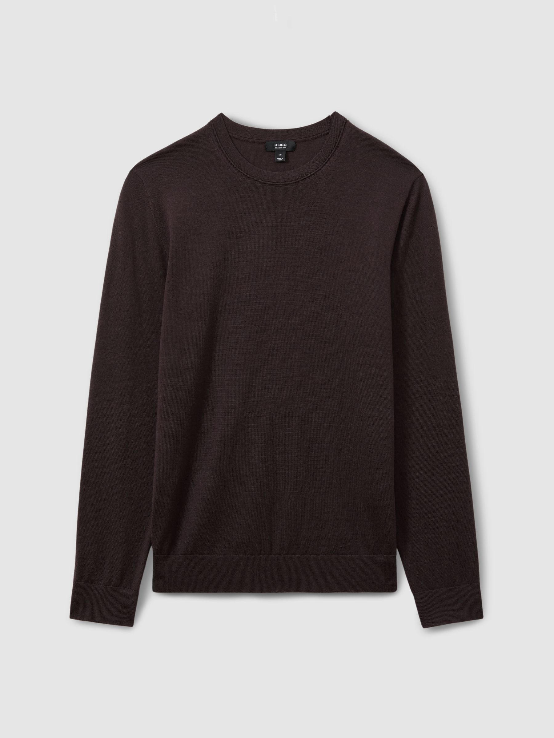 Merino Wool Crew Neck Jumper in Dark Bordeaux