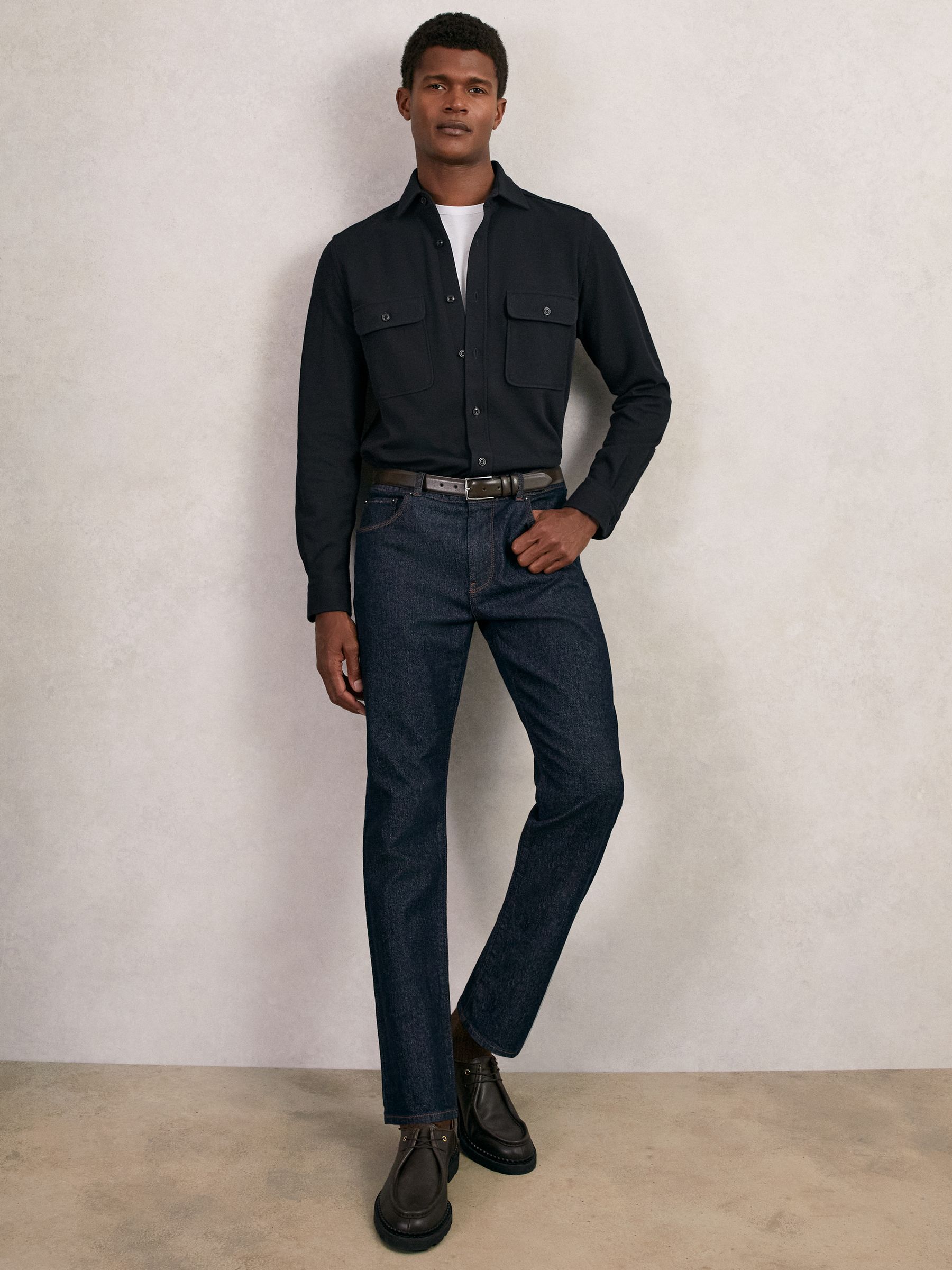 Textured Twin Pocket Cotton Blend Overshirt in Navy