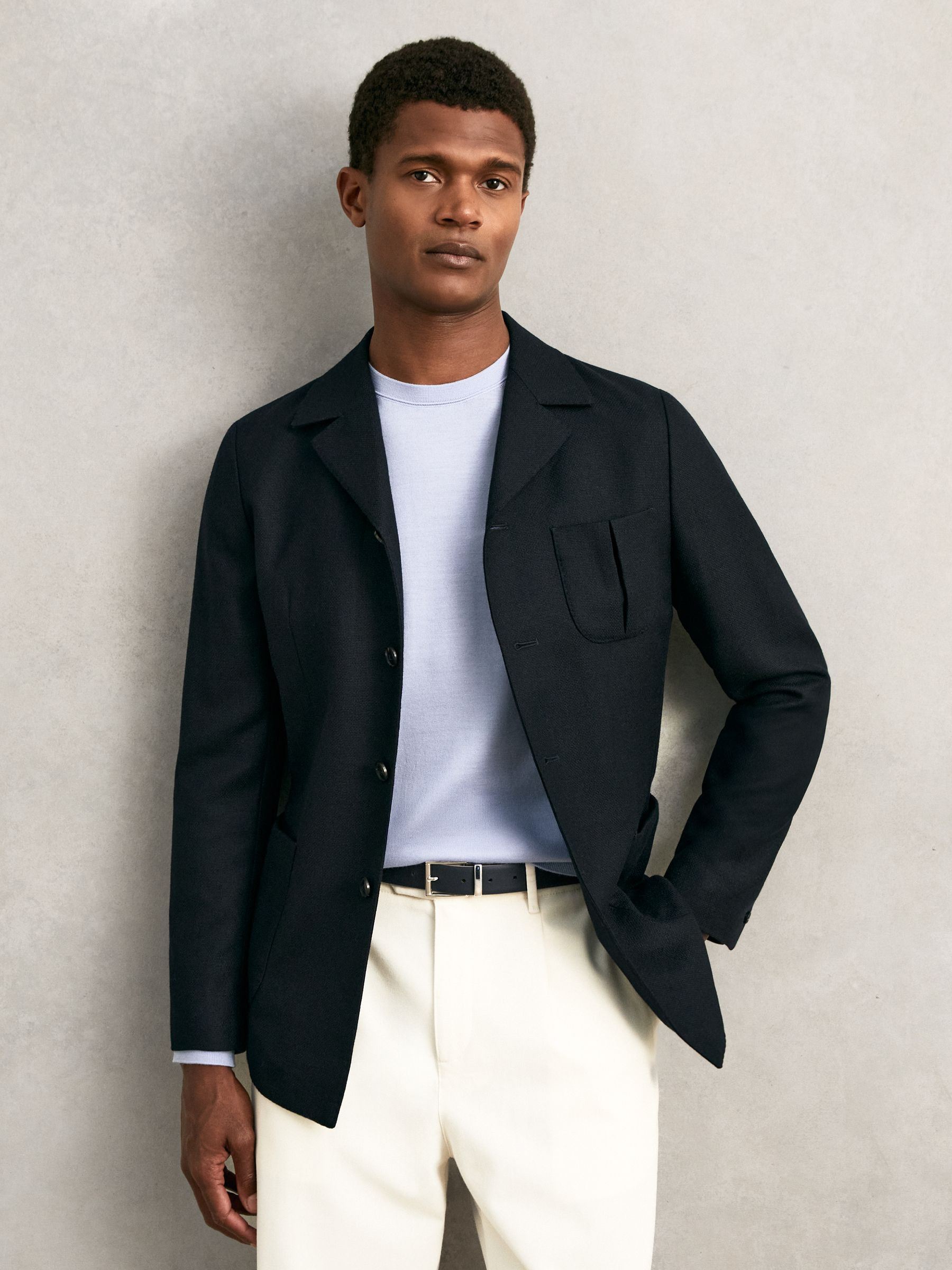 Reversible Leather Belt in Dark Stone/Navy