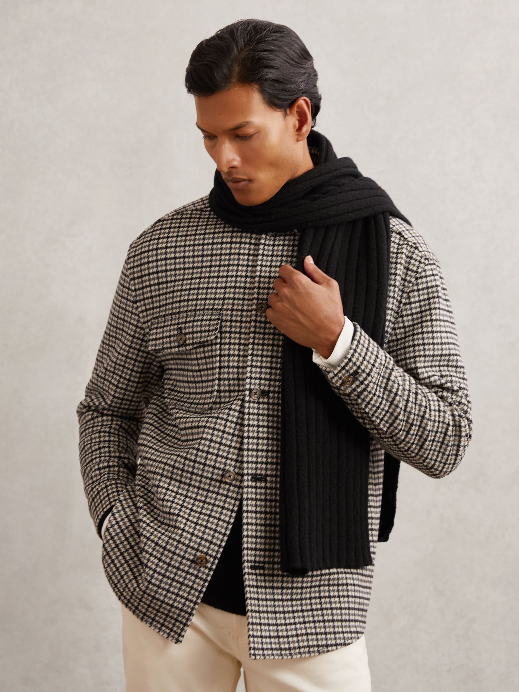 Chunky Rib Wool Blend Scarves in Black