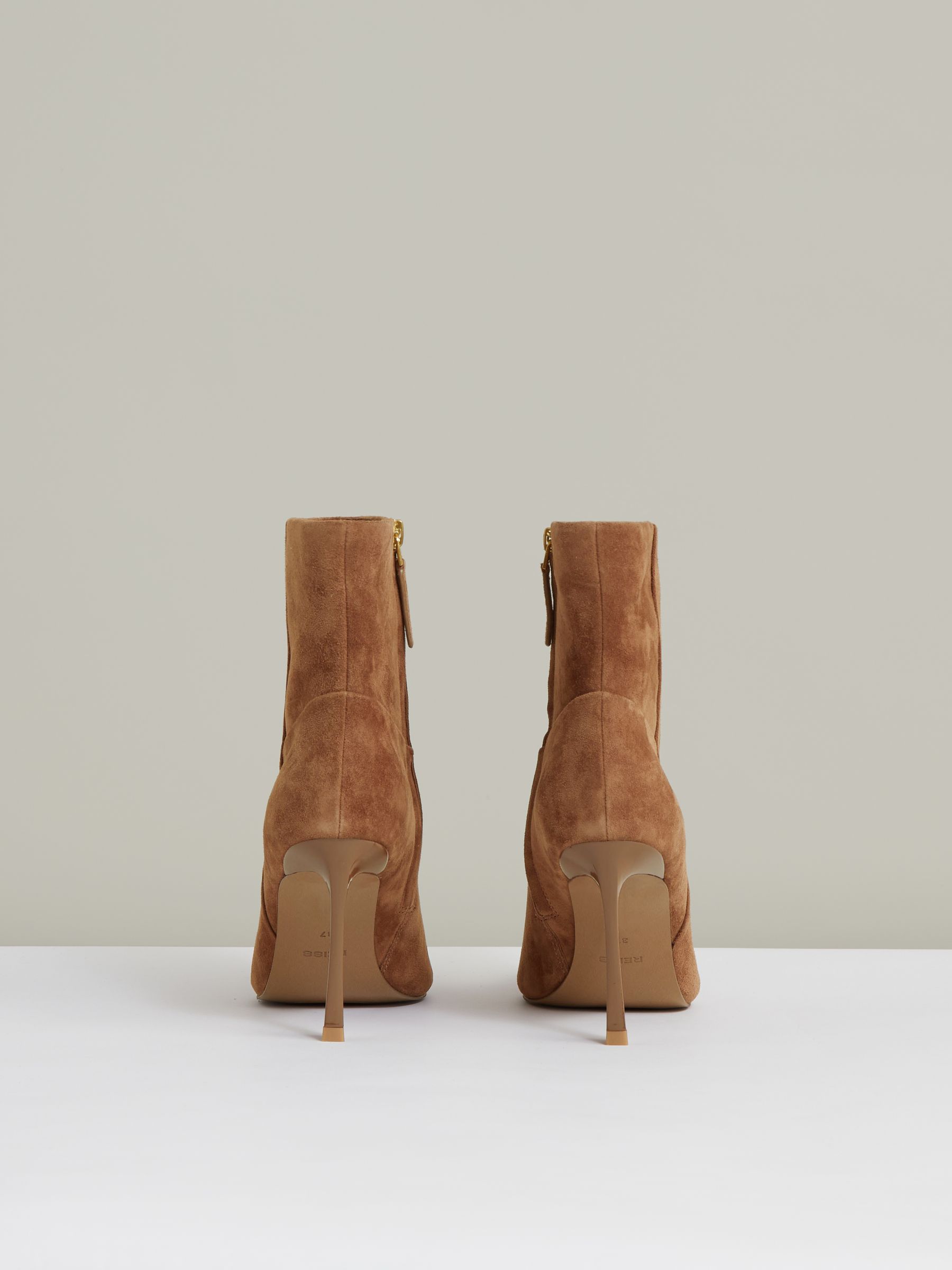 High Heeled Leather Ankle Boots in Tan