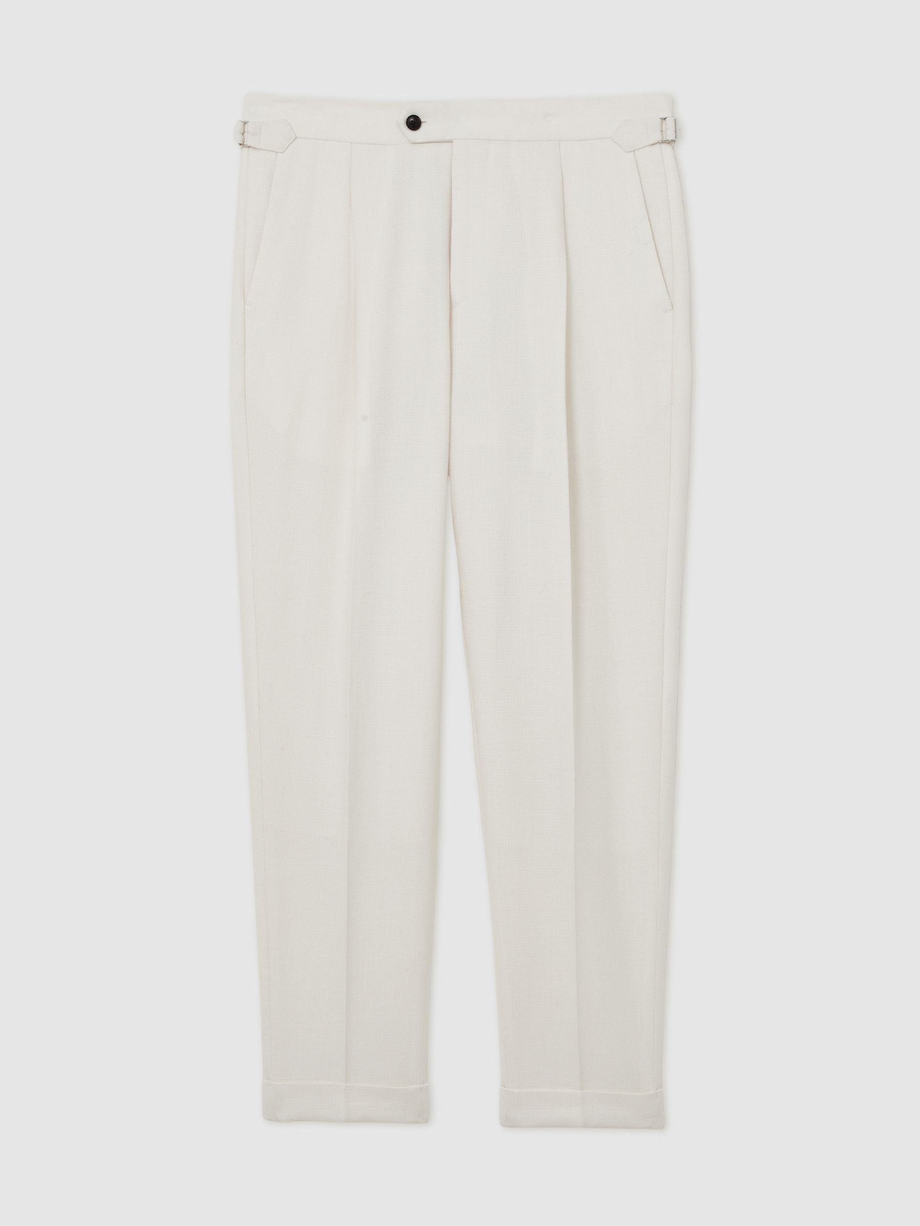 Wool-Blend Slim-Fit Cuffed Trousers in White