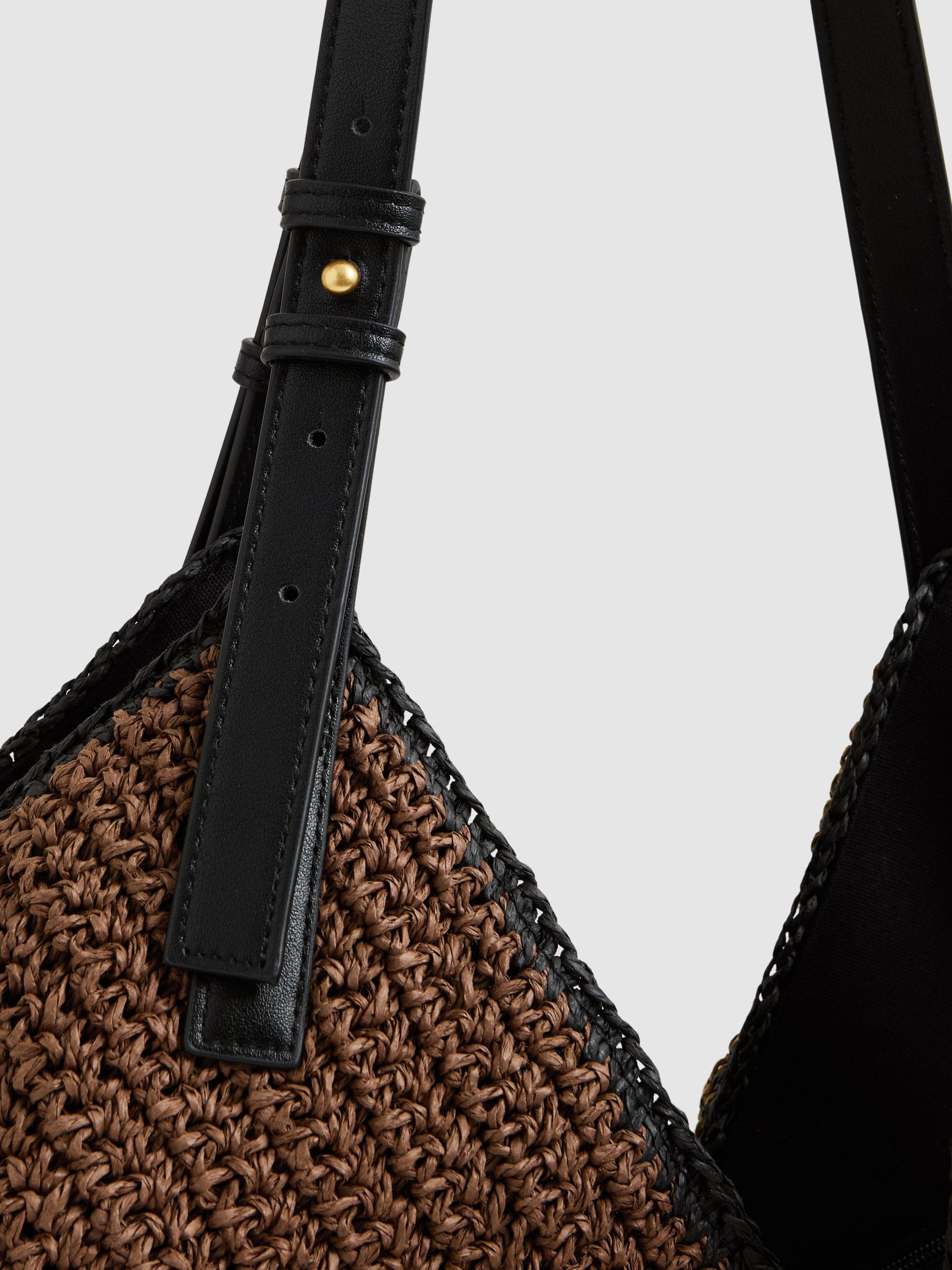 Raffia Colour-Block Tote Bag in Tan