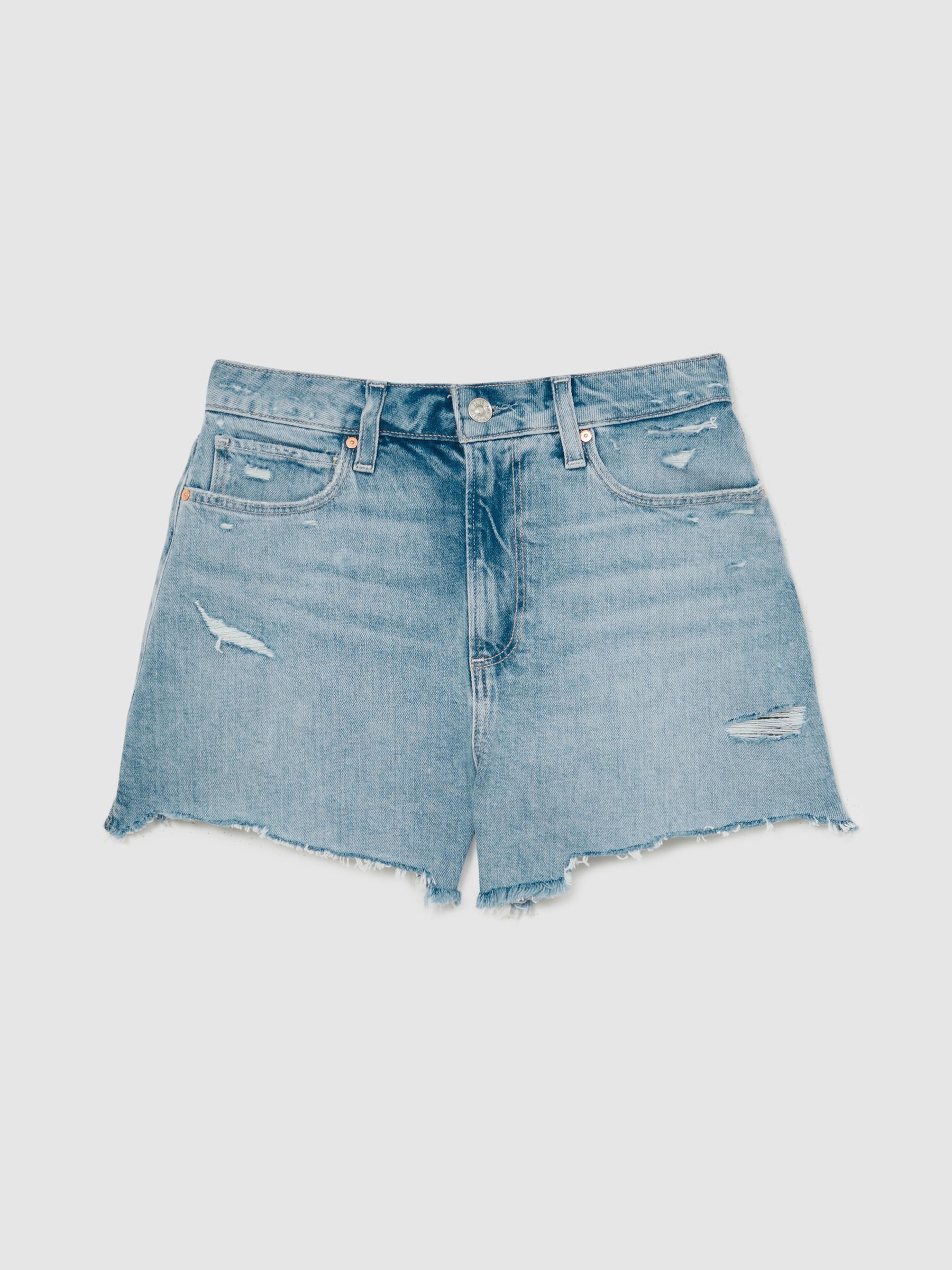 Paige Raw Hem Shorts in Light Blue