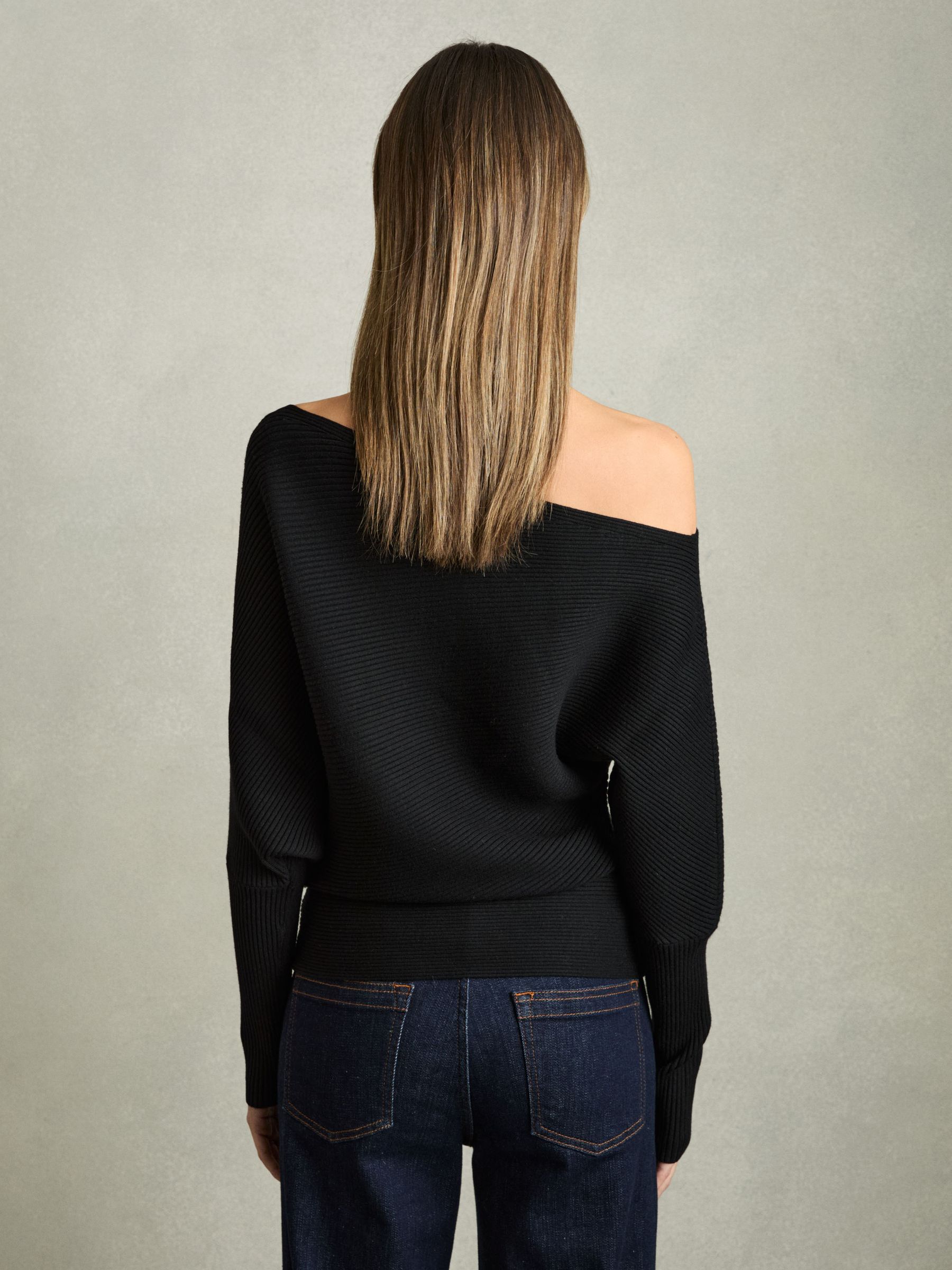 Asymmetric Draped Knitted Jumper in Black