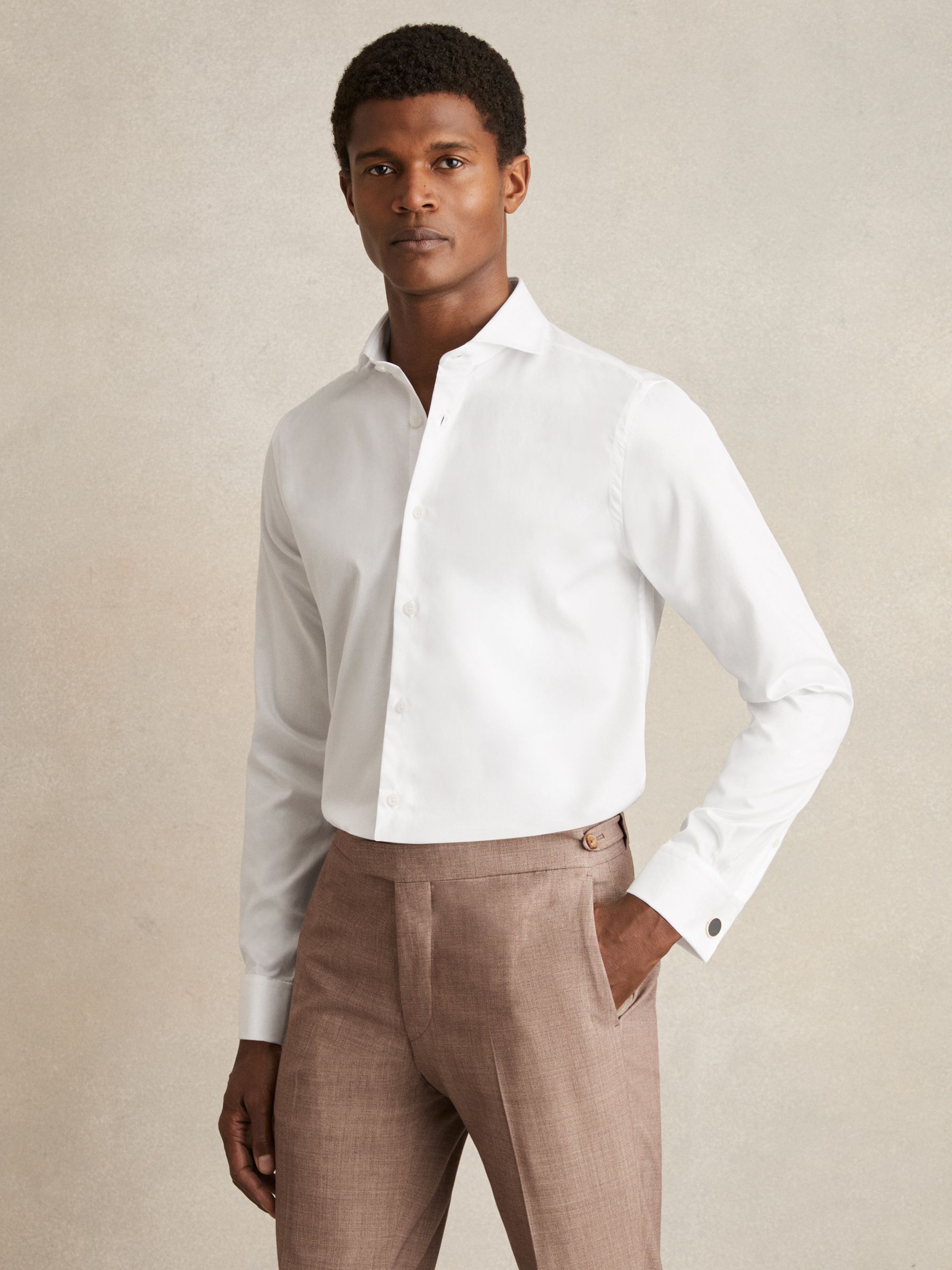 Double-Cuff Two-Fold Cotton Shirt in White