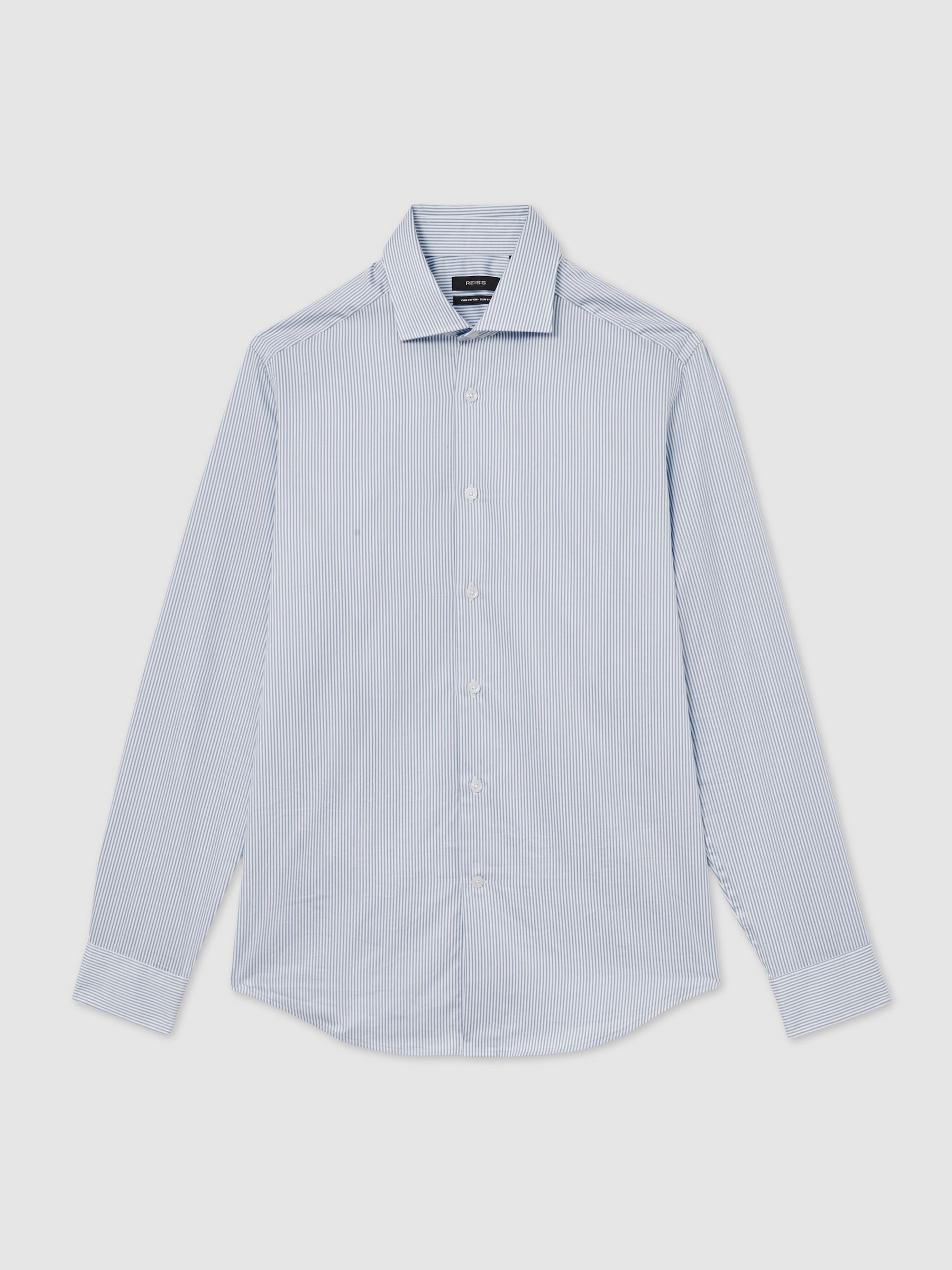 Slim Fit Cotton-Satin Regular-Fit Stripe Shirt in Blue Stripe