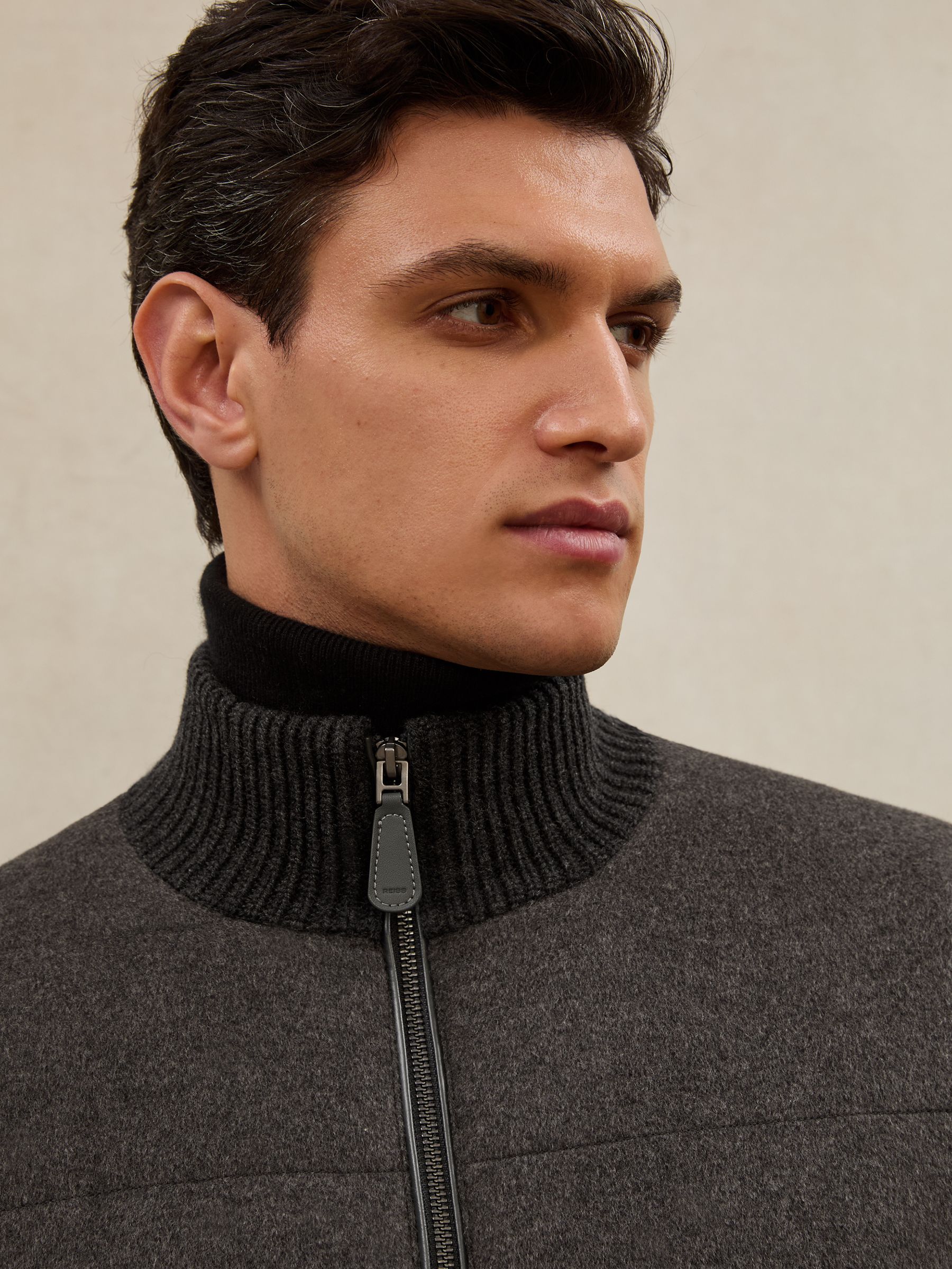 Atelier Quilted Cashmere Zip Jacket in Charcoal Grey