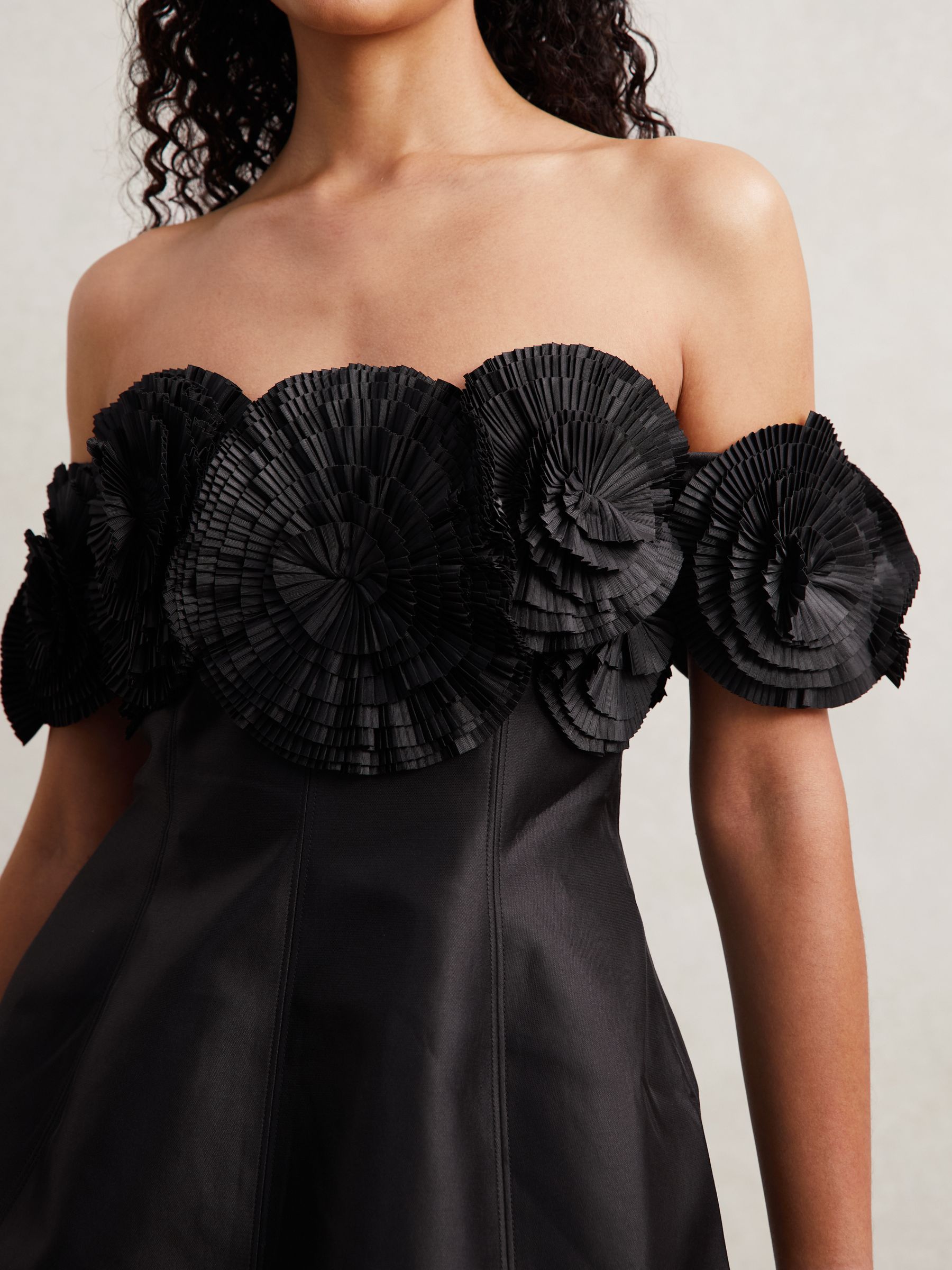 Acler Rosette Off-Shoulder Mini Dress in Black