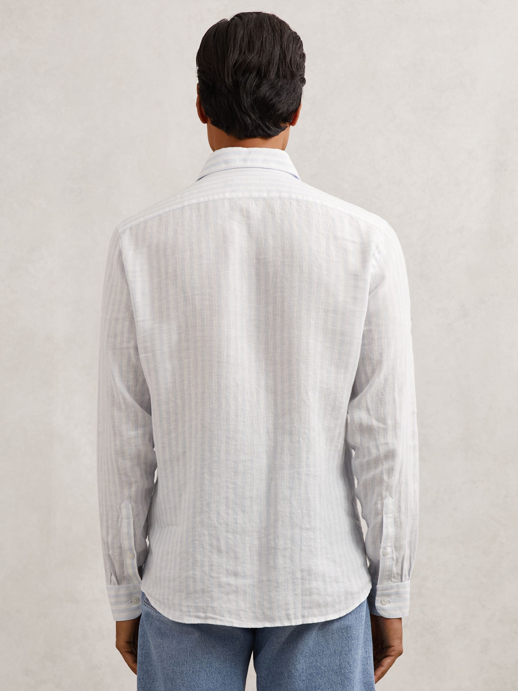 Linen Stripe Long-Sleeve Shirt in Pale Blue/White Stripe