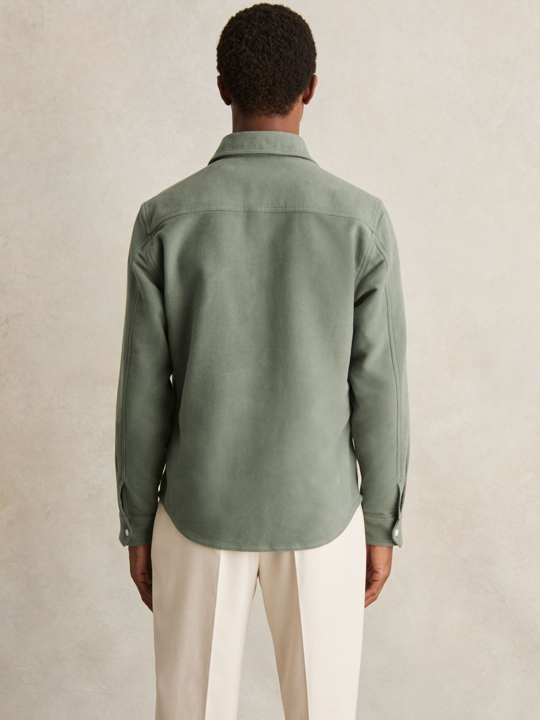 Moleskin-Cotton Twin-Pocket Overshirt in Green