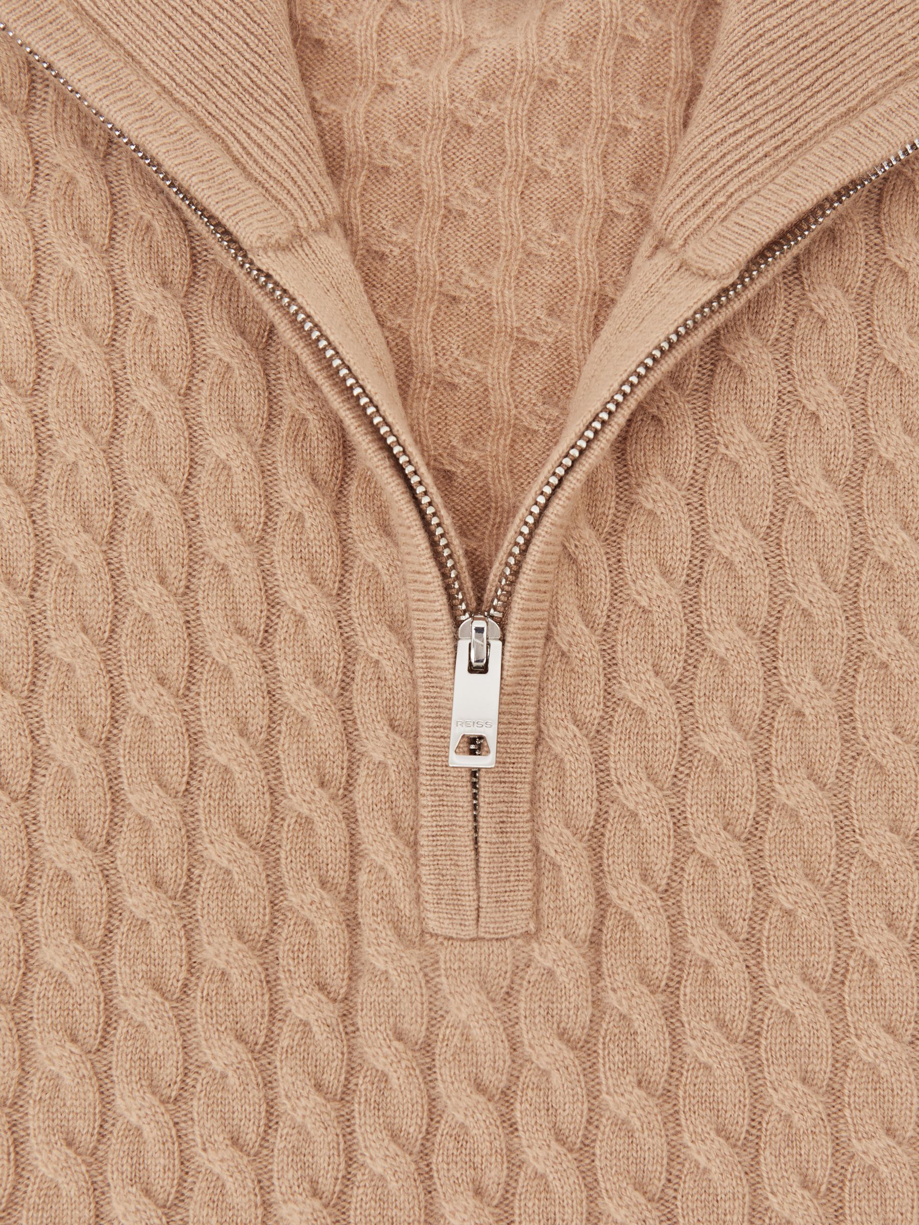 Atelier 100% Cashmere Cable Zip Jumper in Camel Brown
