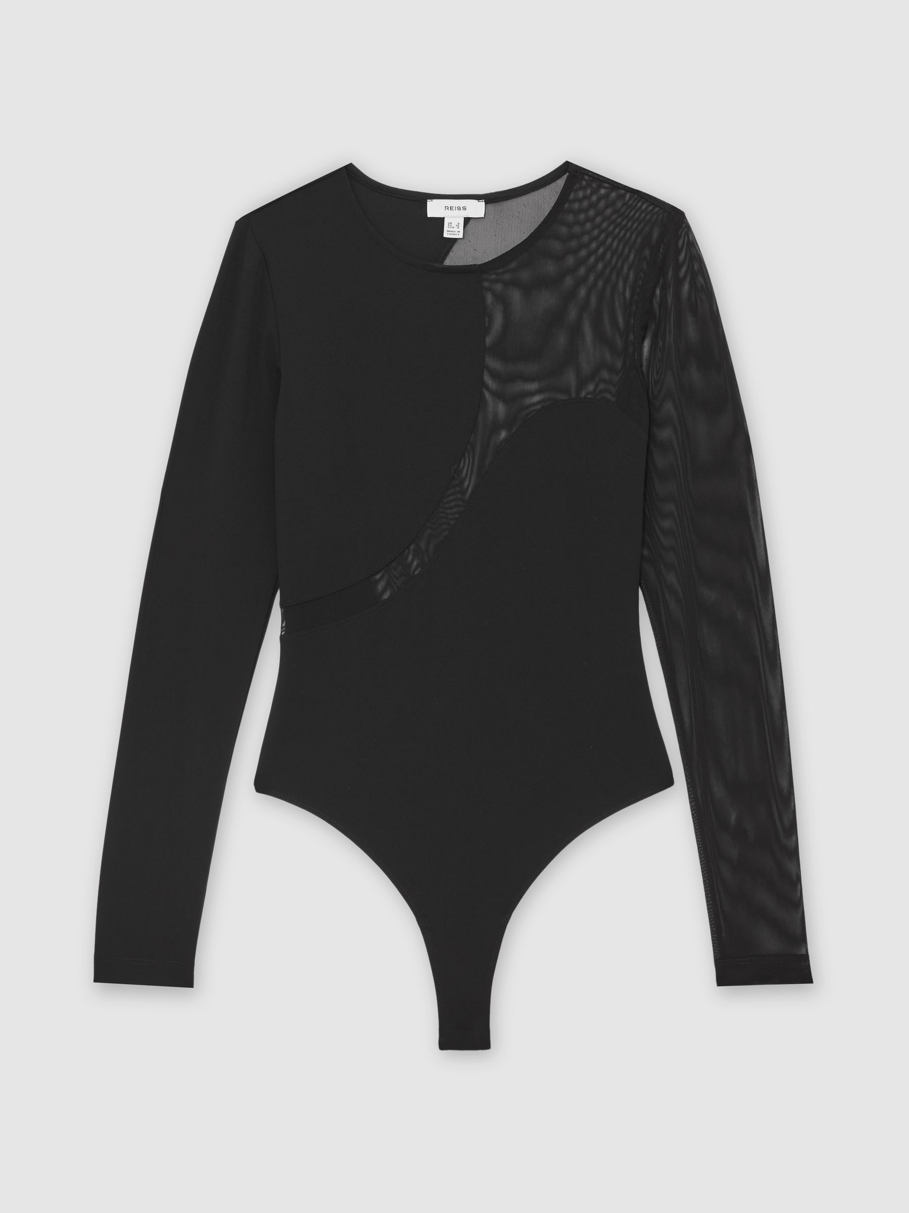 Mesh Panel Bodysuit in Black