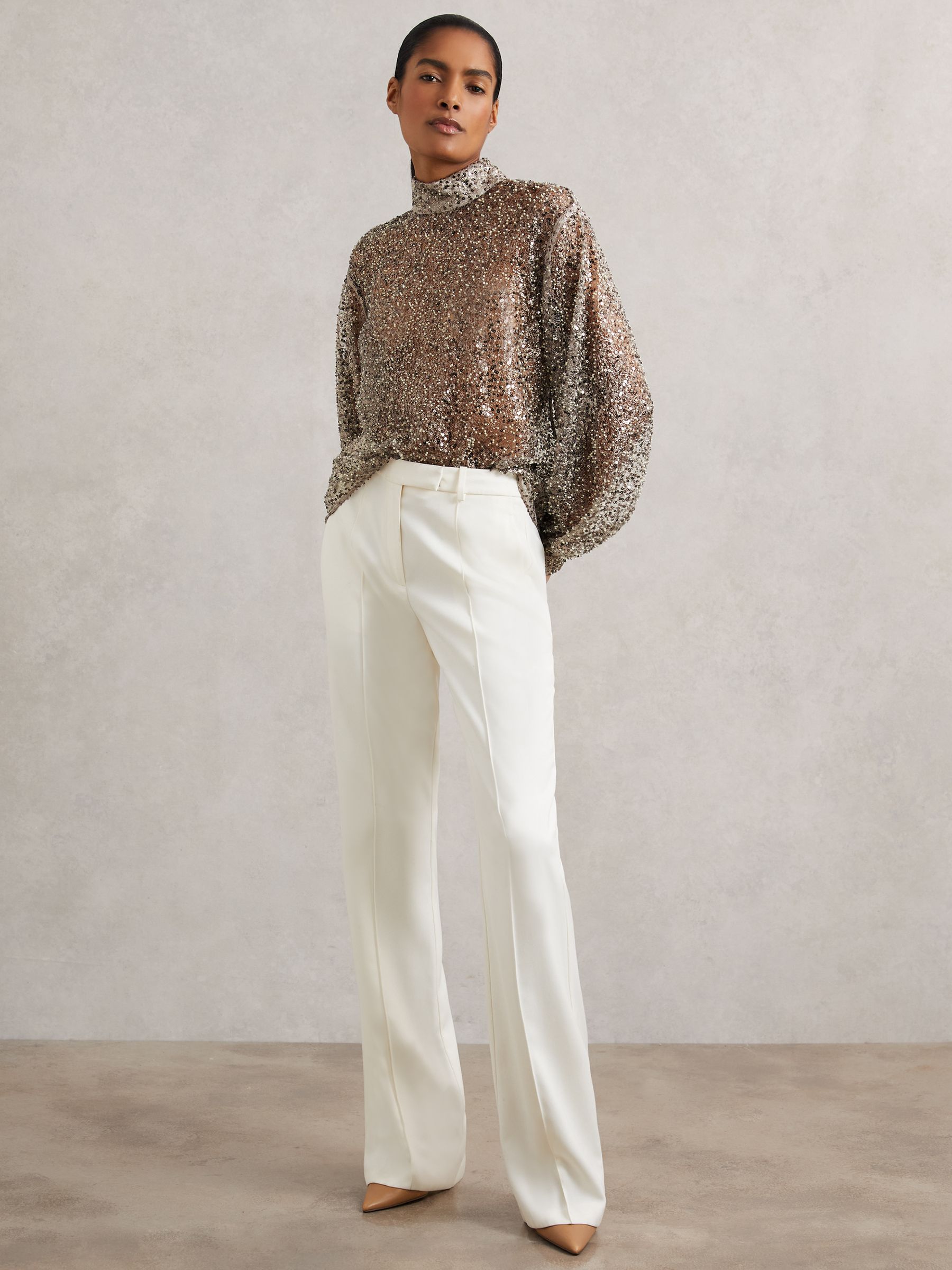 High-Neck Embellished Top in Silver