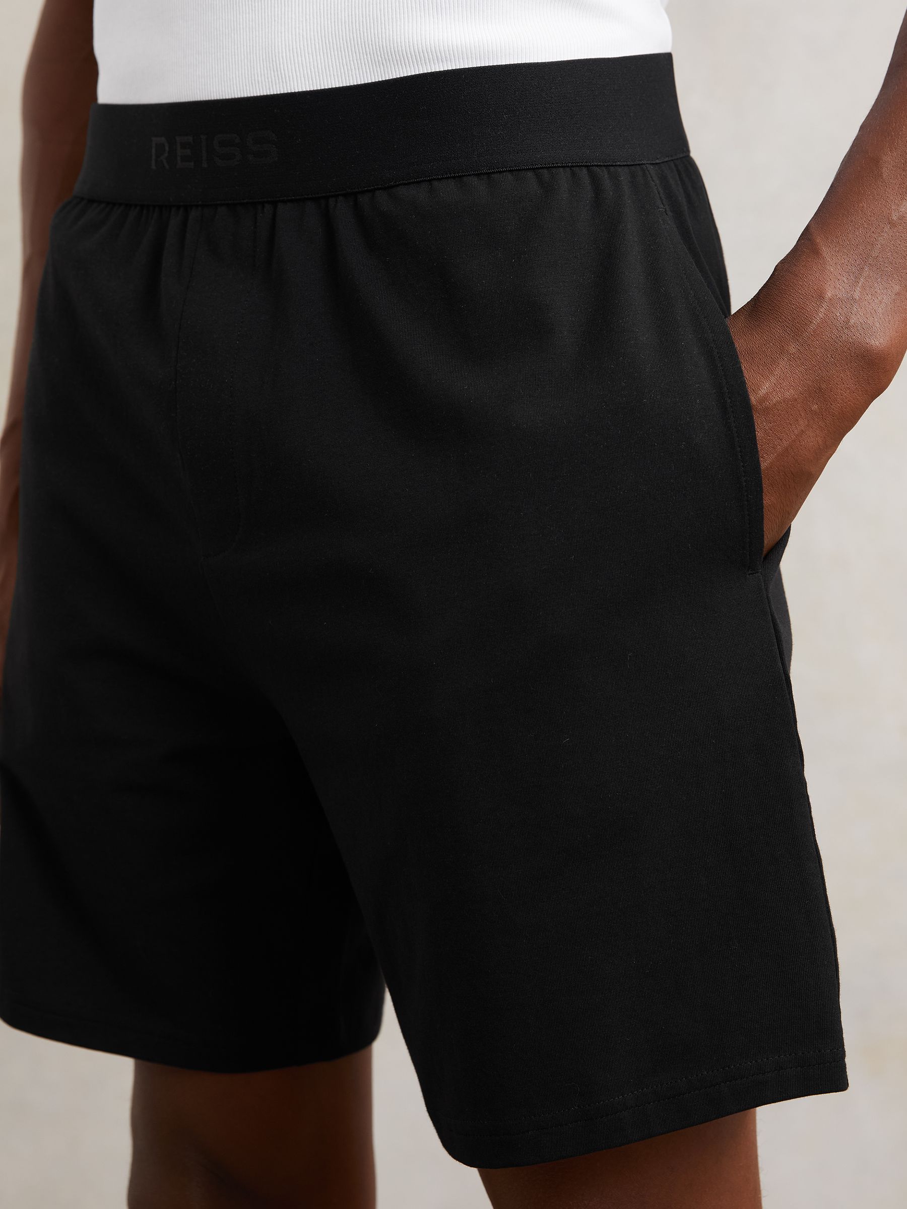 Cotton Jersey Logo-Waistband Shorts with Stretch in Black