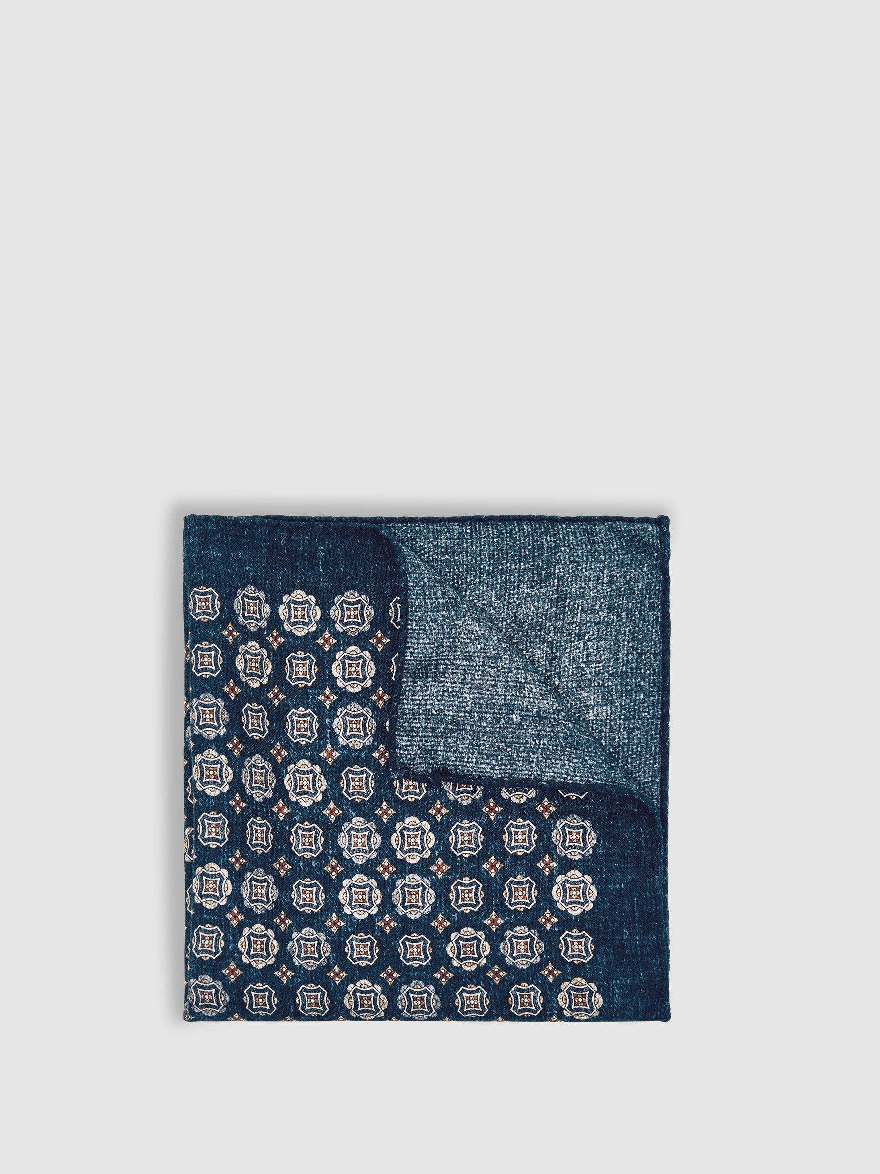 Silk Medallion Print Pocket Square in Indigo Melange