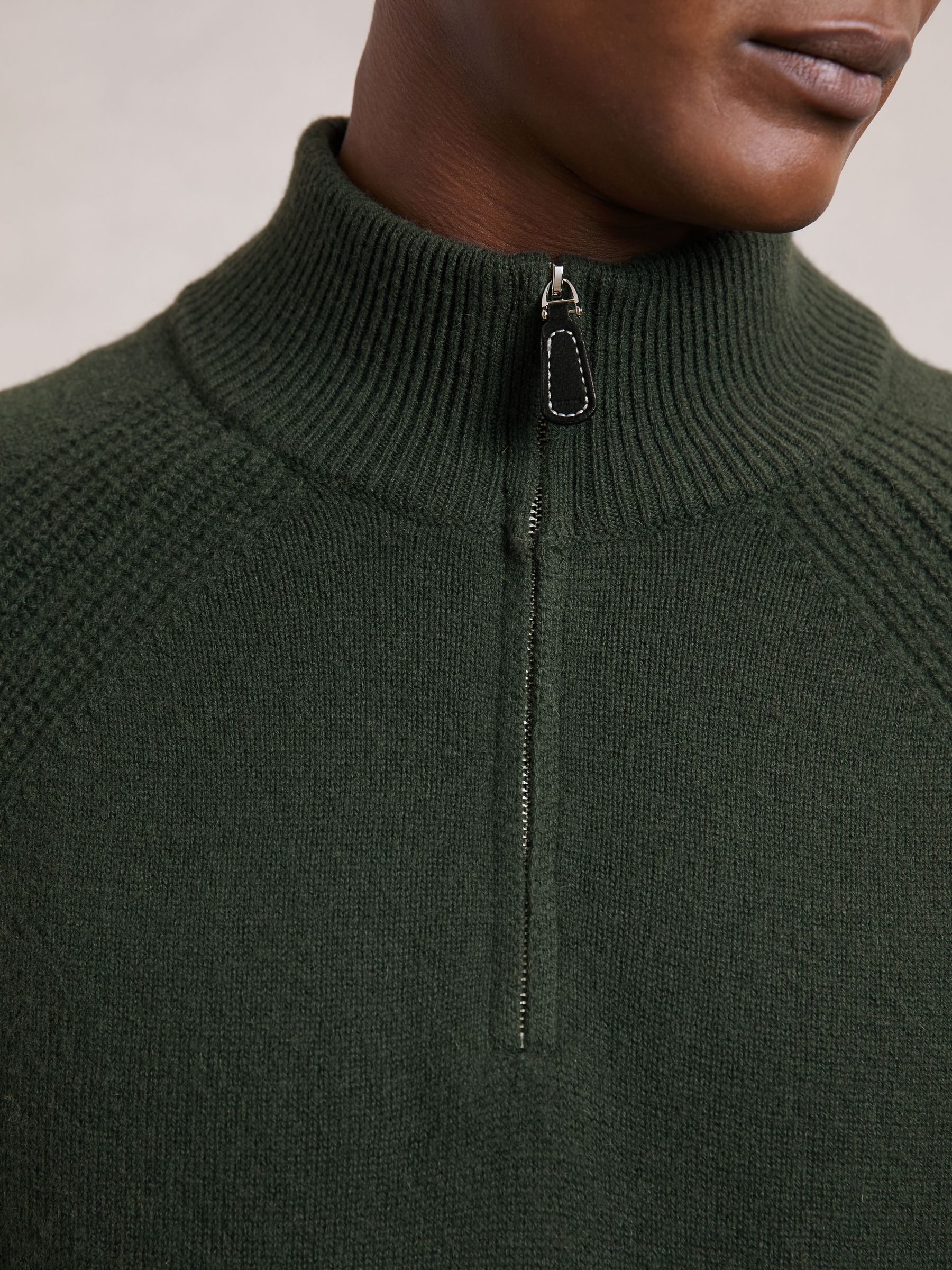 Wool And Cashmere Half-Zip Jumper in Forest Green