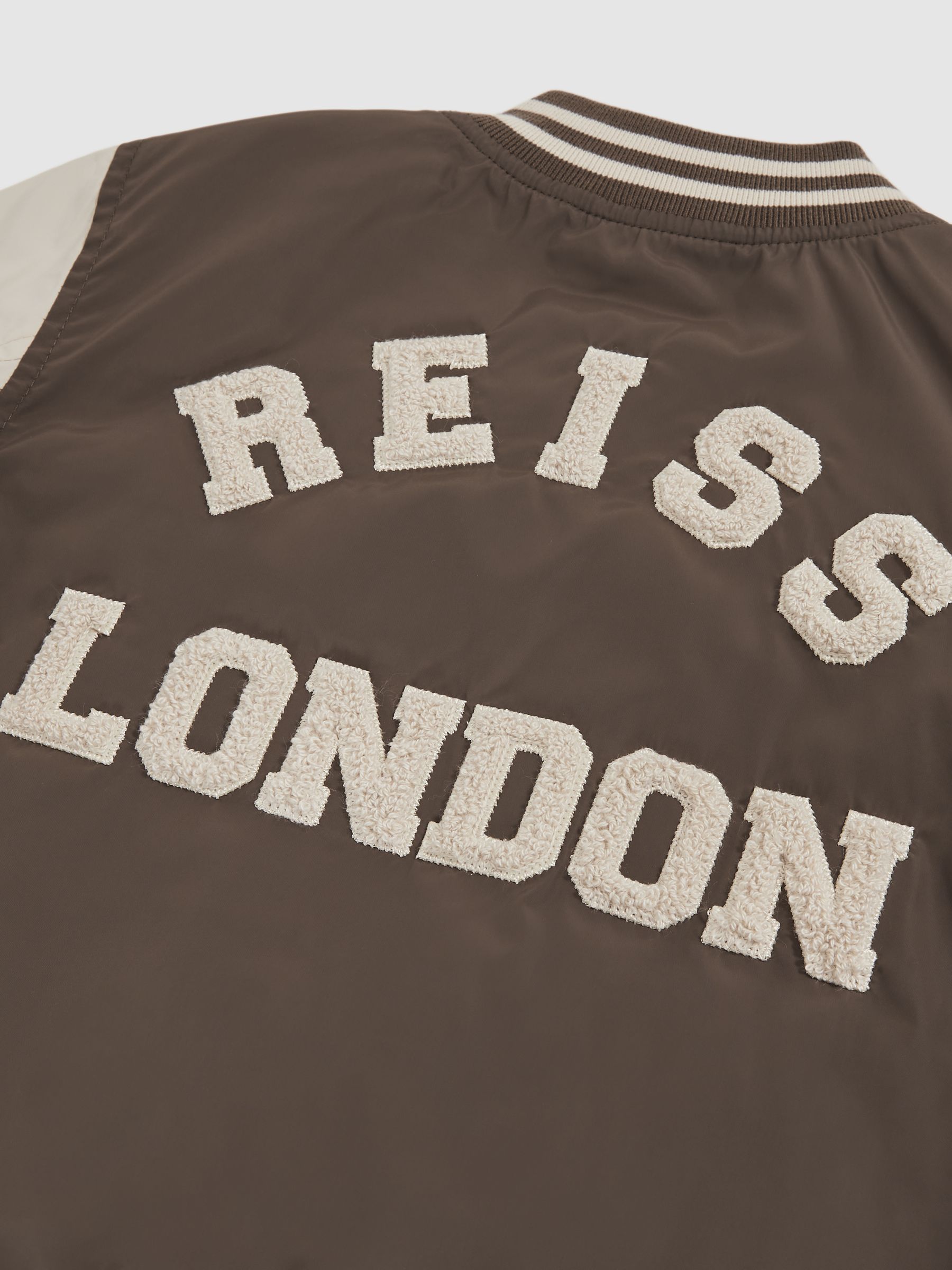 9-13 yrs Colour-Block Varsity Bomber Jacket in Mink Brown/Off White