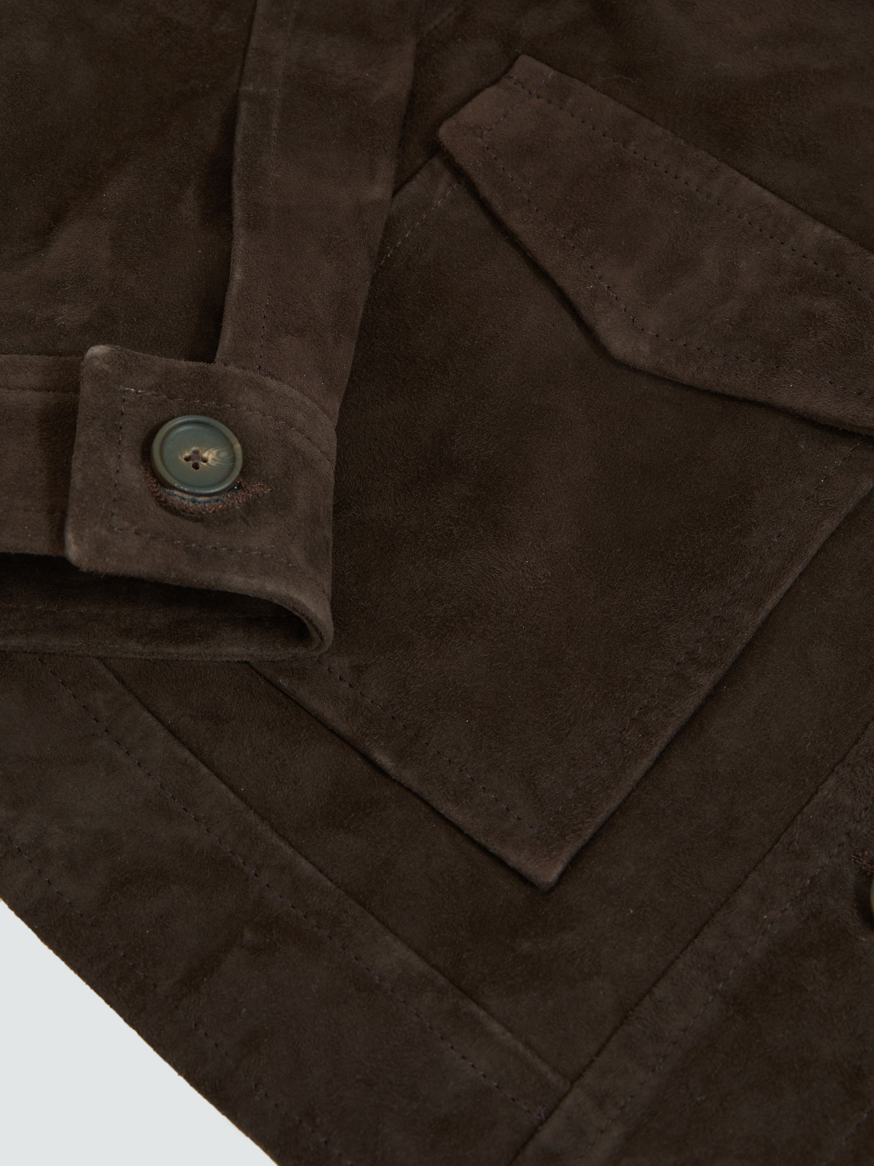 Suede Trucker Jacket in Chocolate Brown
