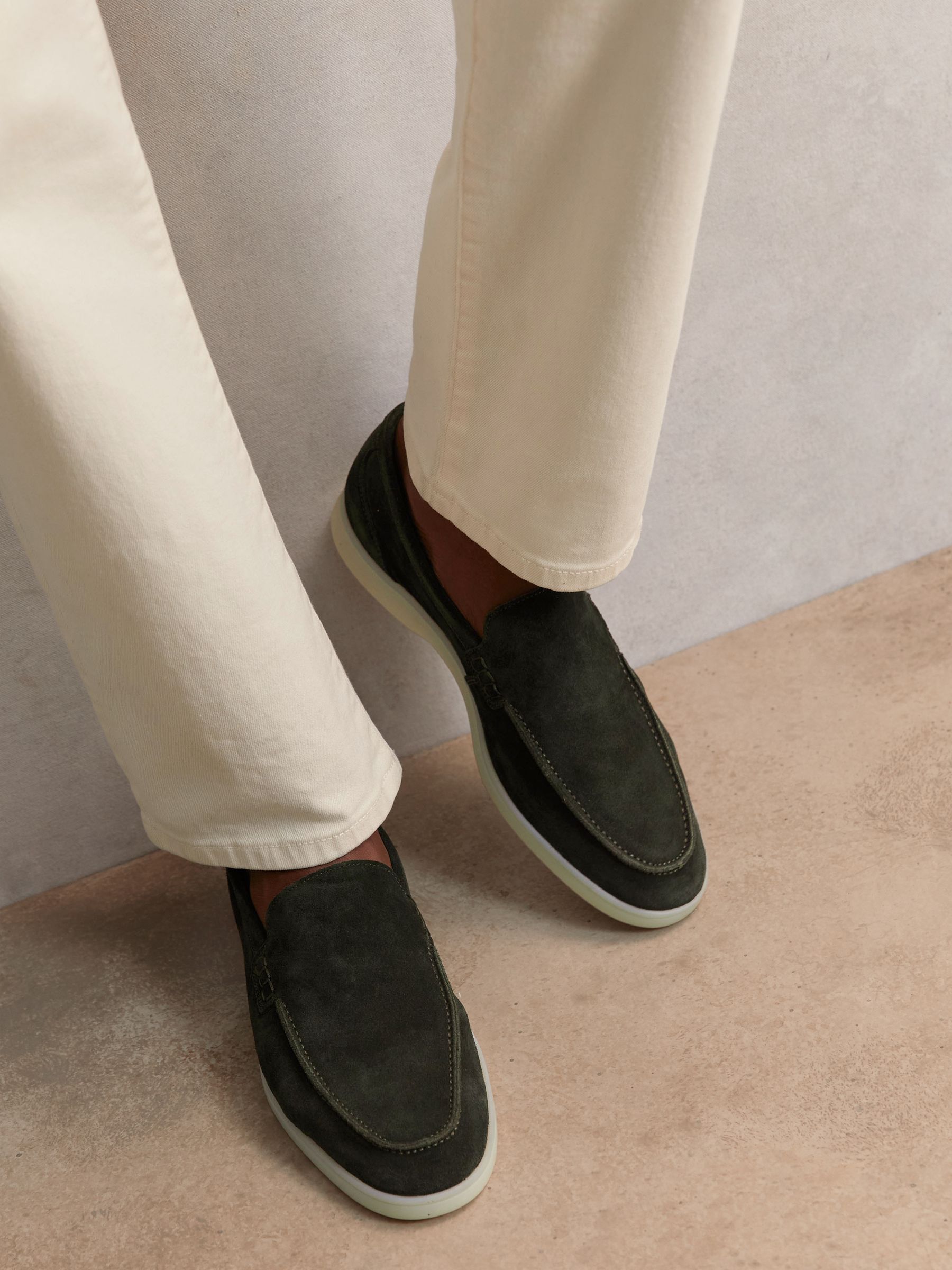 Suede Slip-On Loafers in Forest Green