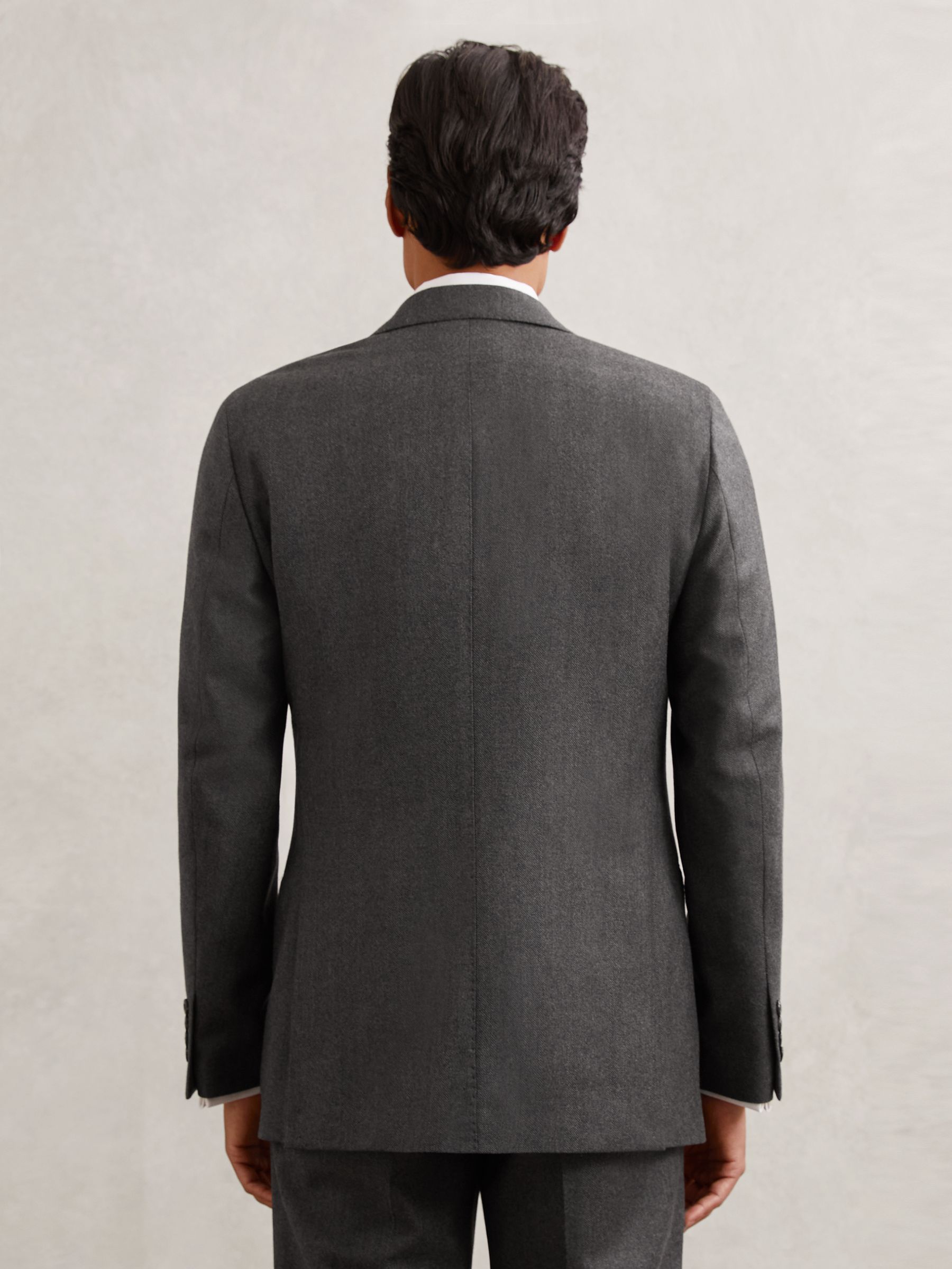 Wool Flannel Single-Breasted Blazer Tailored-Fit in Charcoal Grey