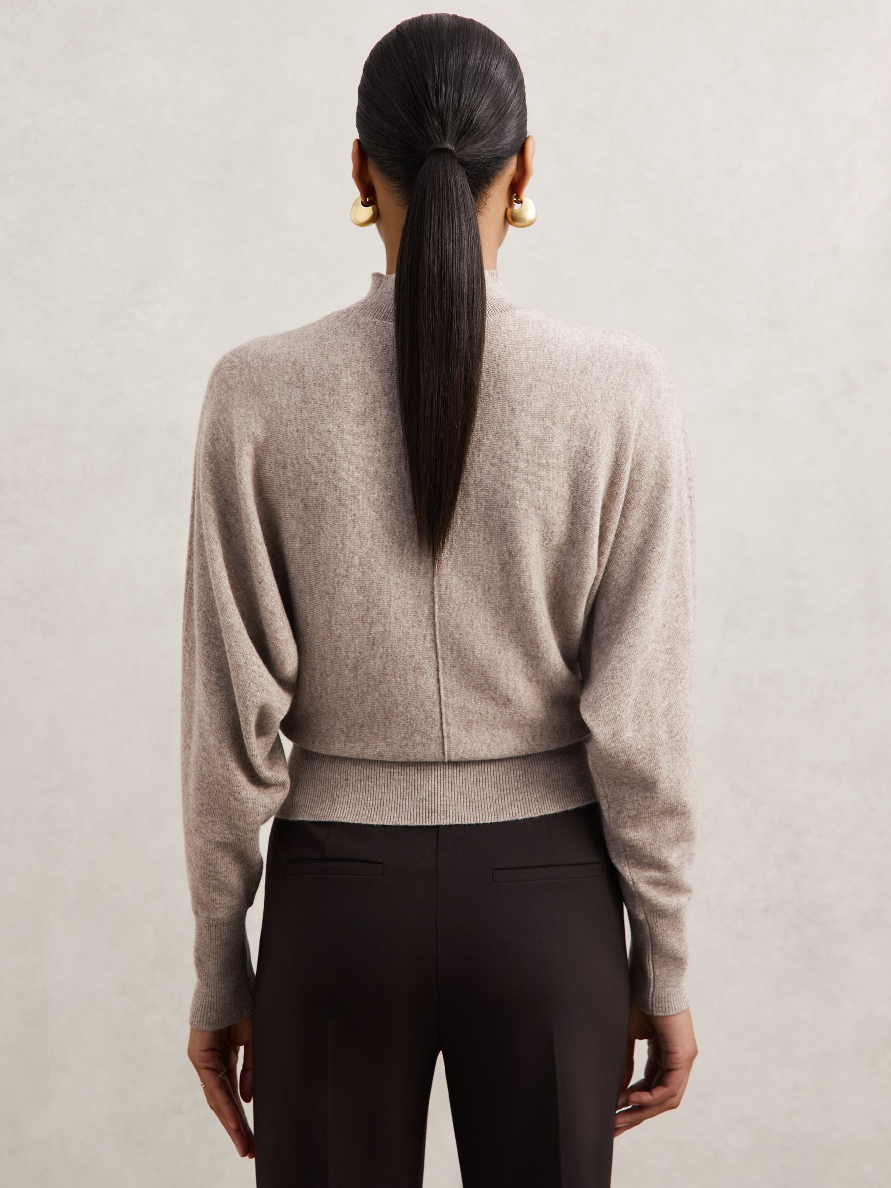 Wool-Blend Funnel-Neck Batwing Jumper with Cashmere in Neutral