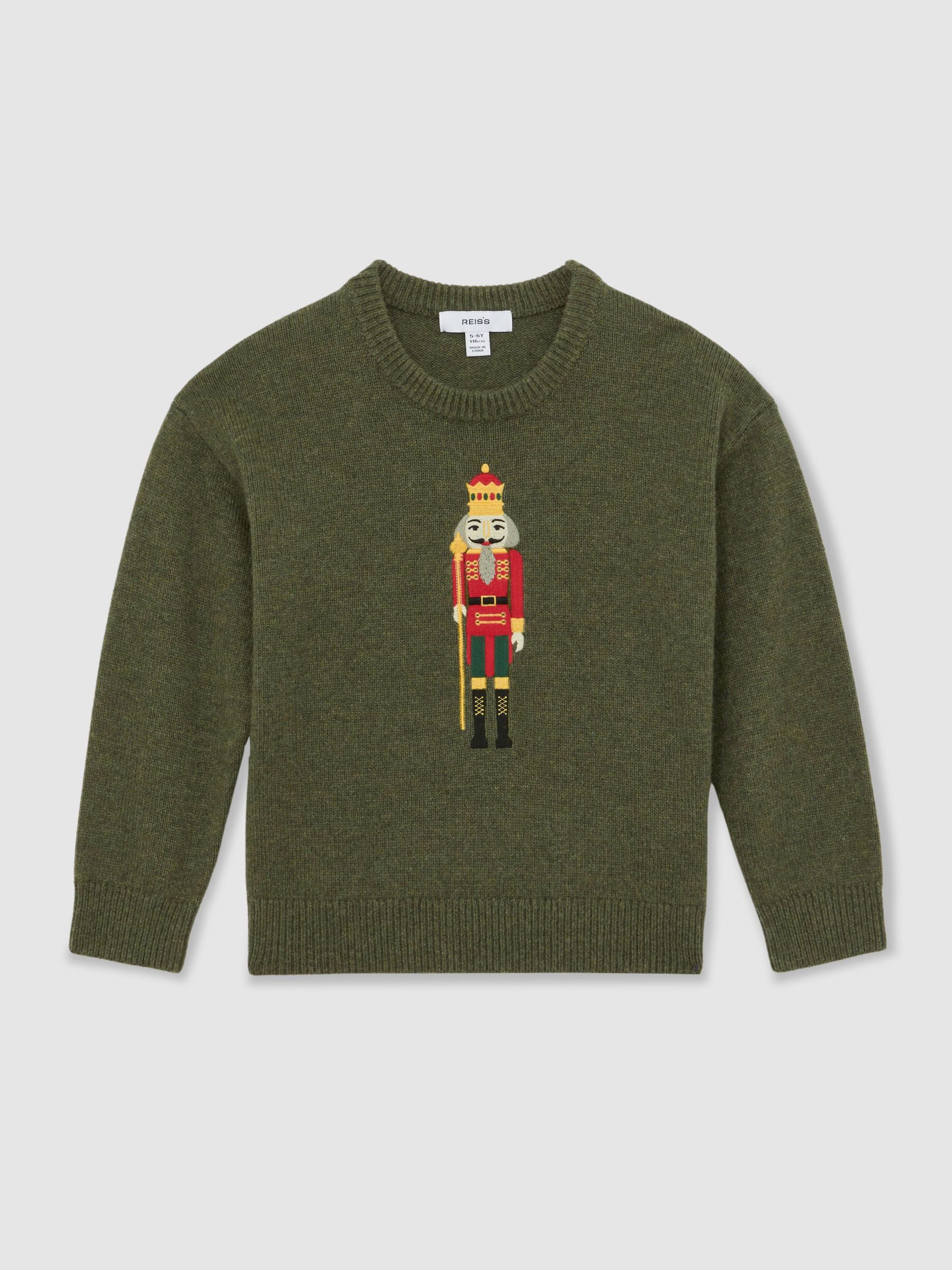 9-13 yrs Wool-Blend Nutcracker Jumper in Green