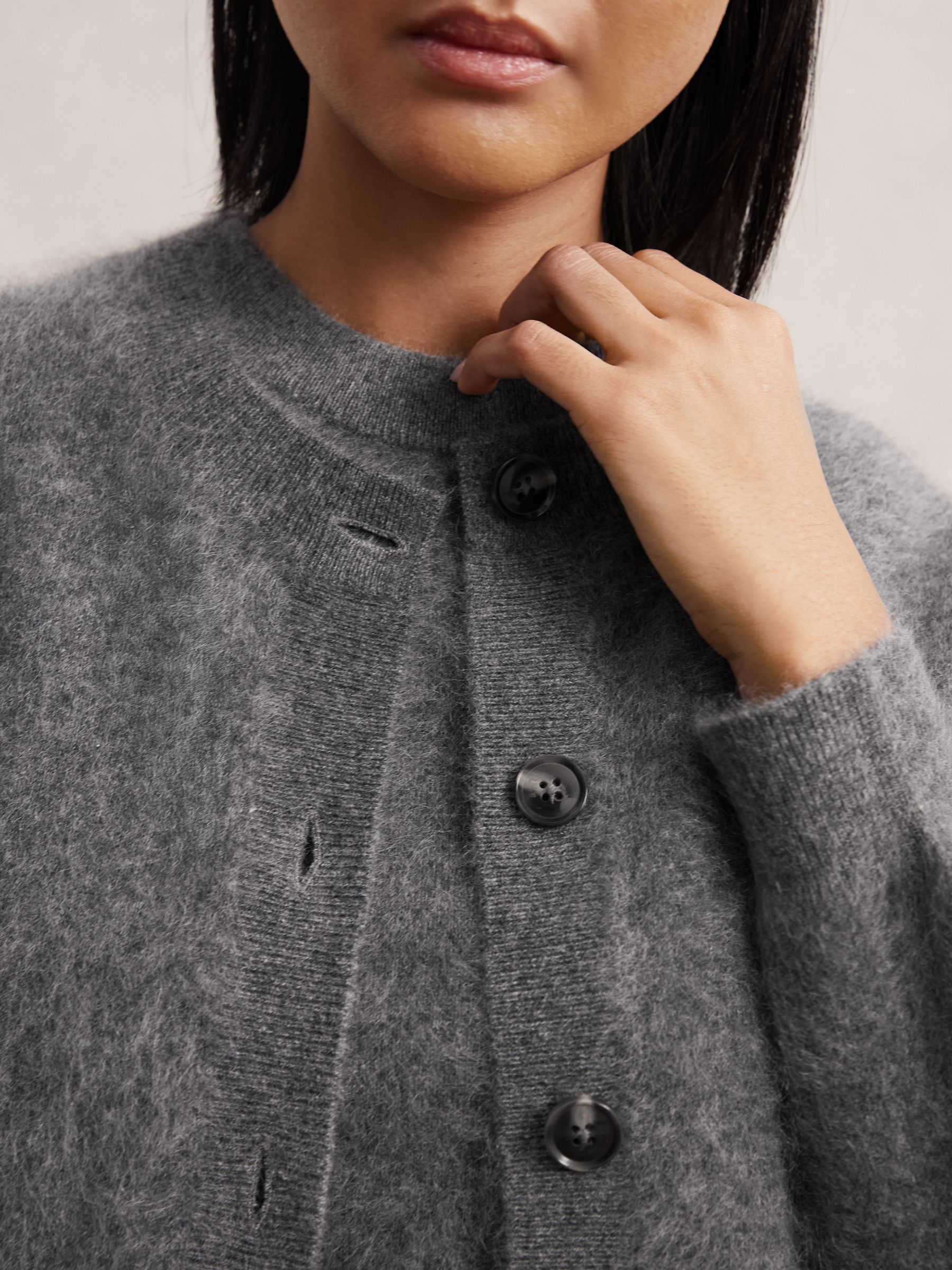 100% Brushed Cashmere Cardigan in Grey