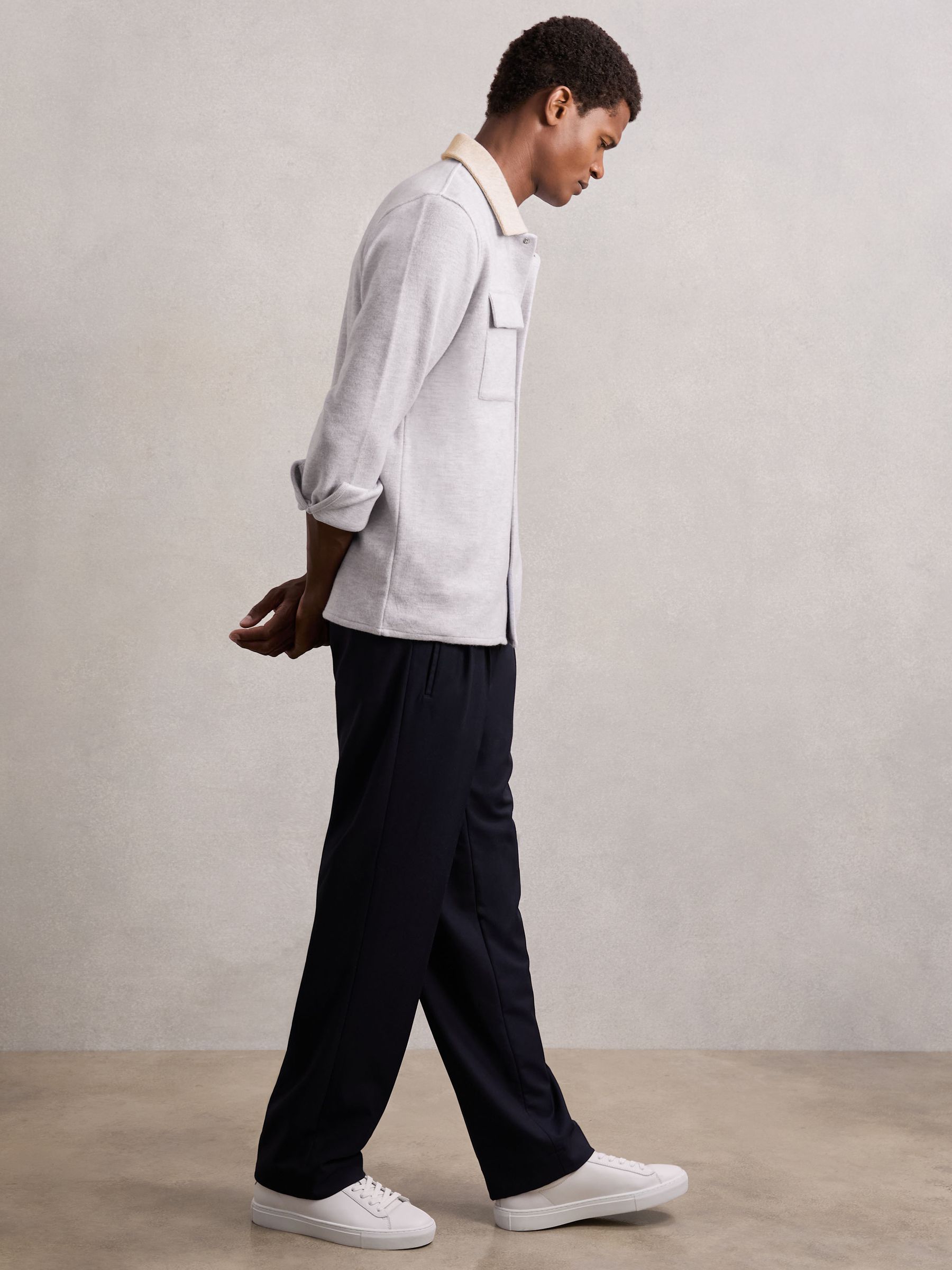 Press-Stud Jersey Shirt with Cotton in Grey Marl